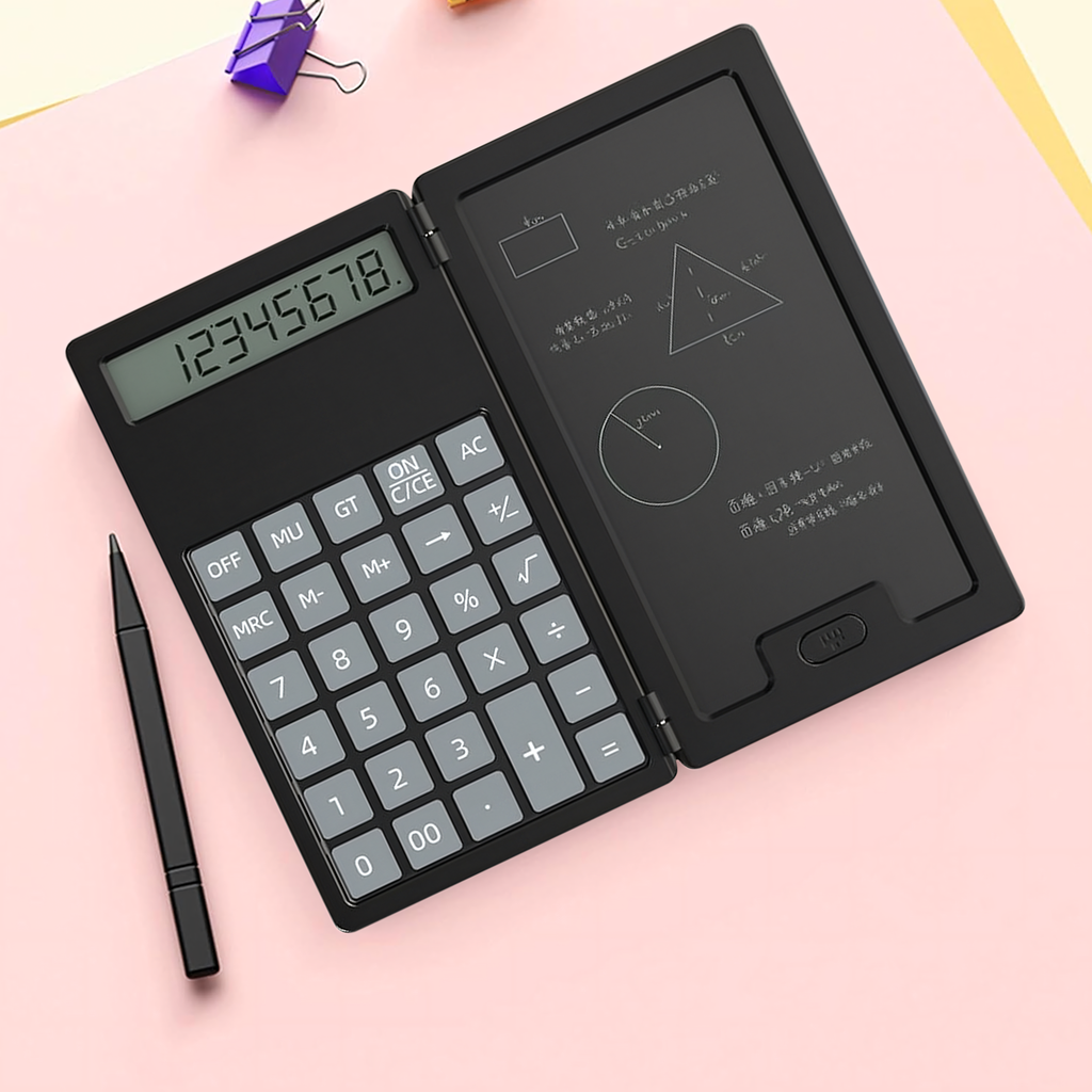 2in1 teaduslik kooli ja kontori kalkulaator koos märkmiku, puutepliiatsi ja märkmepaberiga