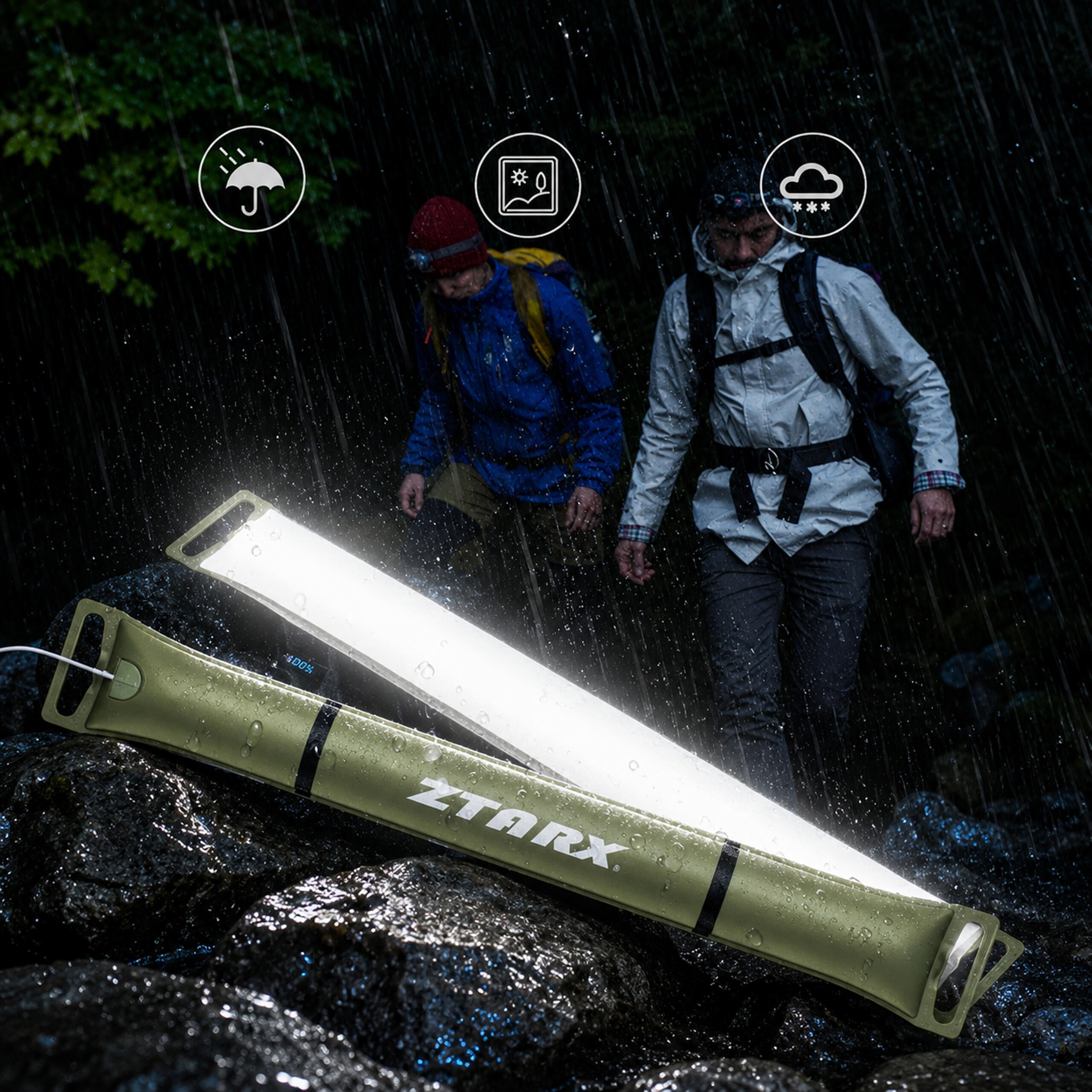Täispuhutav USB-laetav LED-matkalatern 500 lm 90 × 12 cm RC-K-2603