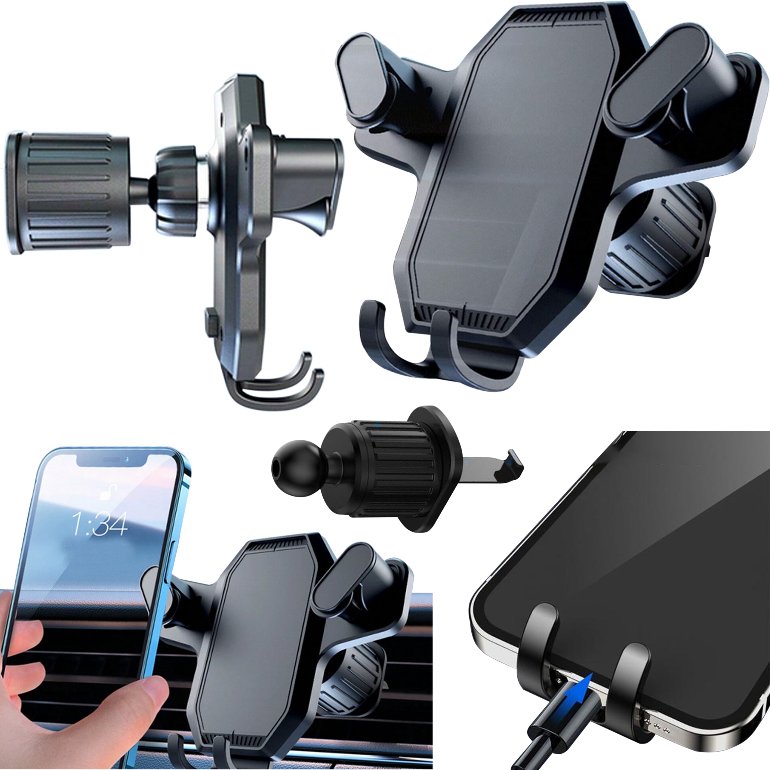 Stable Car Mount Holder for Phone Grille Cockpit Windshield Secure Set
