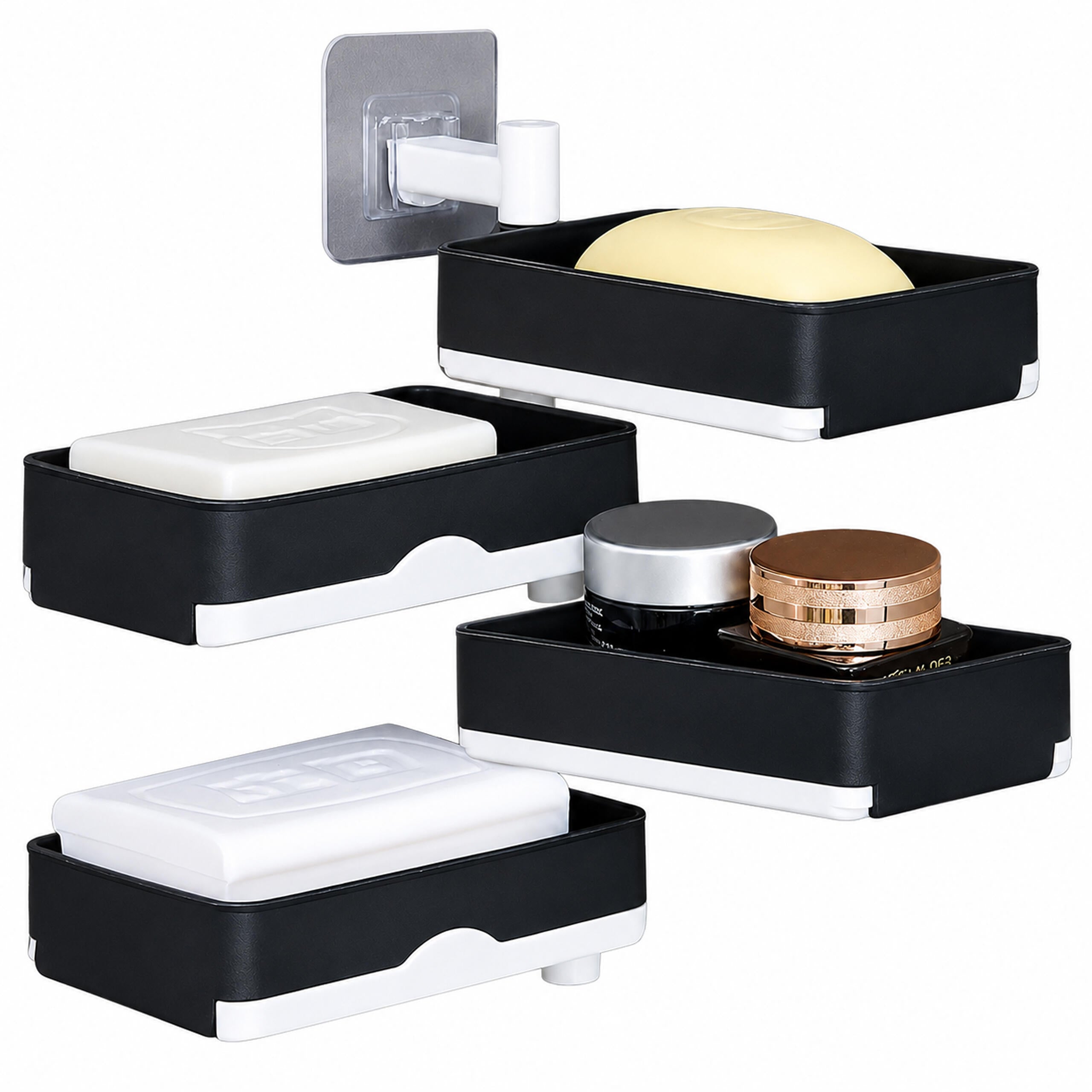 4-Tier Rotating Bathroom Soap Dish Shelf with Drain