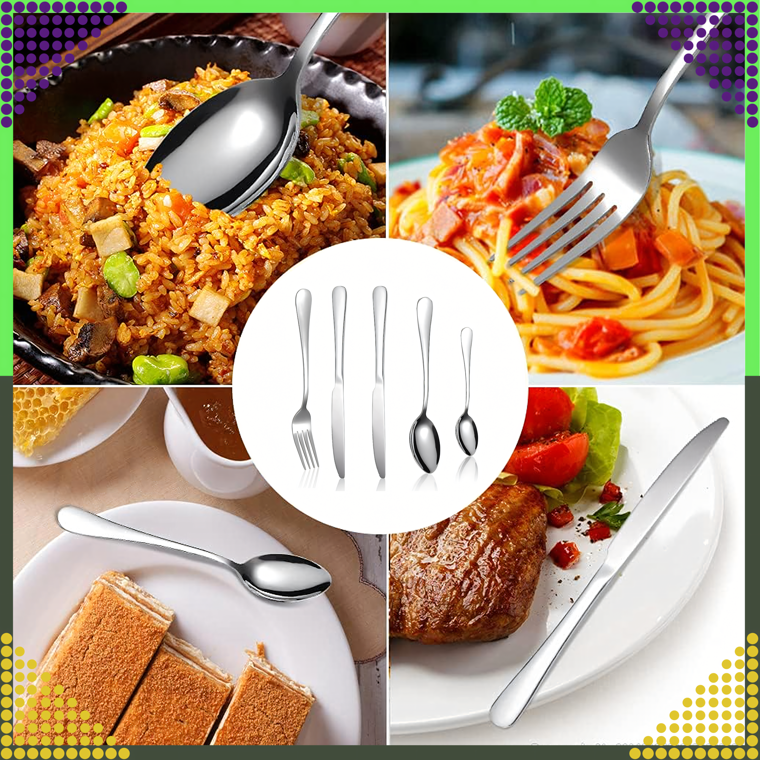 Cutlery Set Stainless Steel Silver 5 pcs for Camping Grill Survival