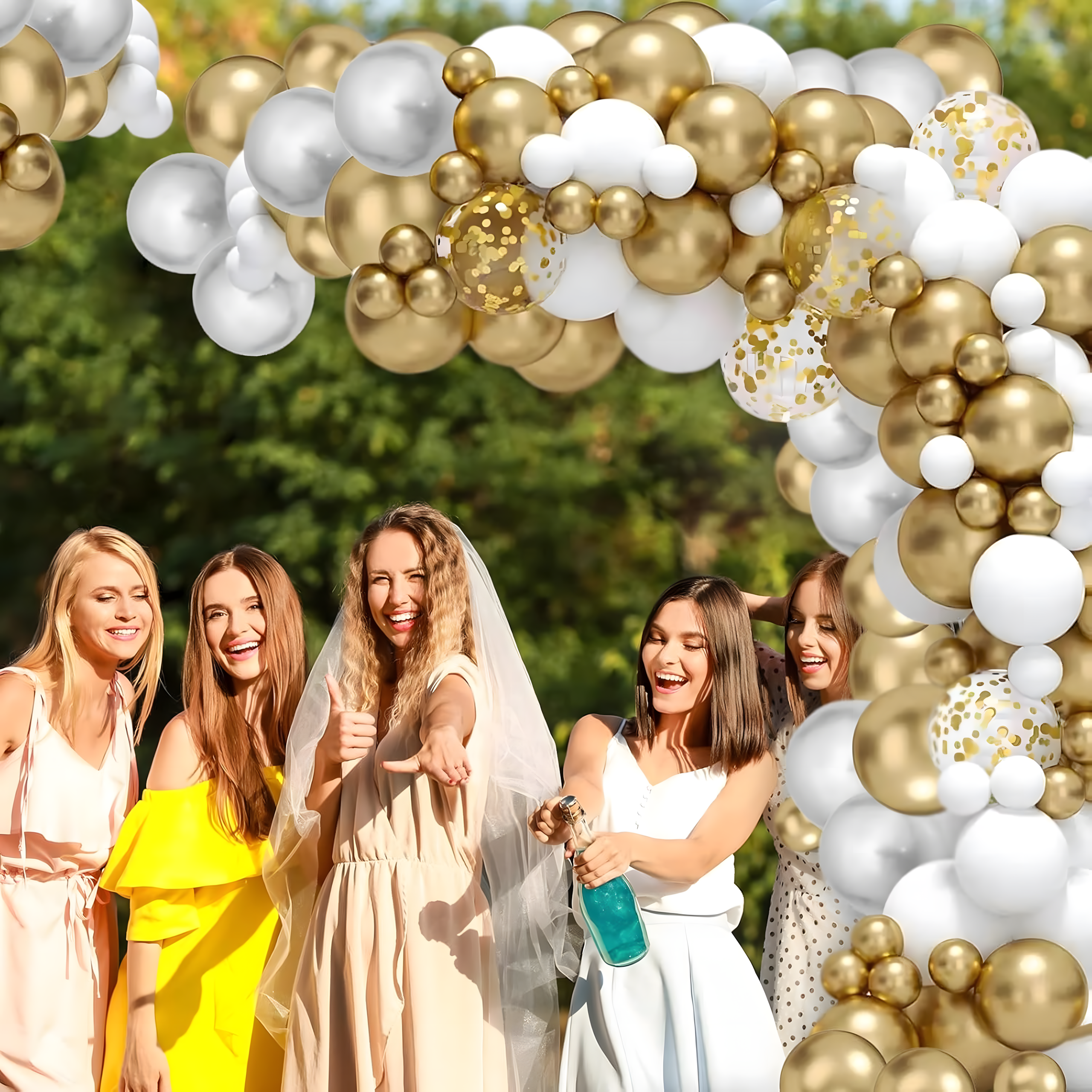 Õhupallikaare komplekt sünnipäevaks ja pulmadeks, kuldne-valge, 110 tk