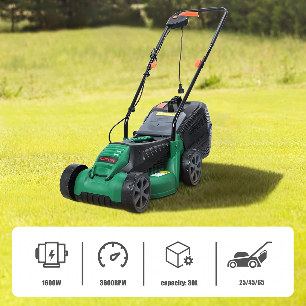 Electric Lawn Mower 1600W 32cm with 30L Grass Collector
