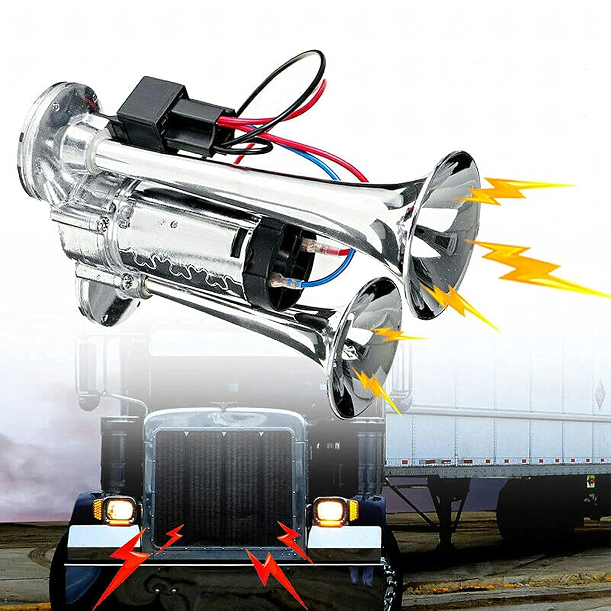 Topelt elektriline signaalitrompet kompressoriga 12V 600 dB vali