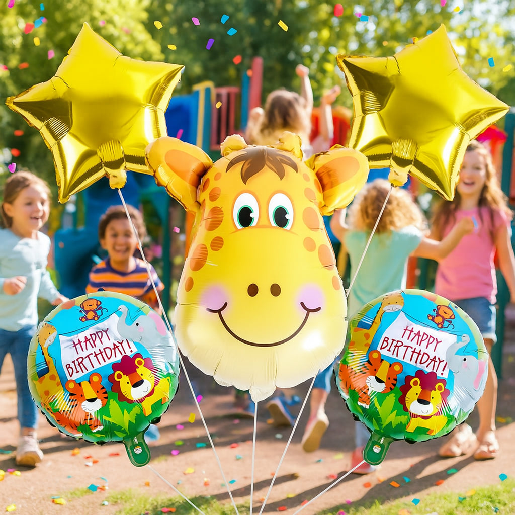 Sünnipäevalõhupallide komplekt Giraffe Animals sünnipäevapeoks 5 tk