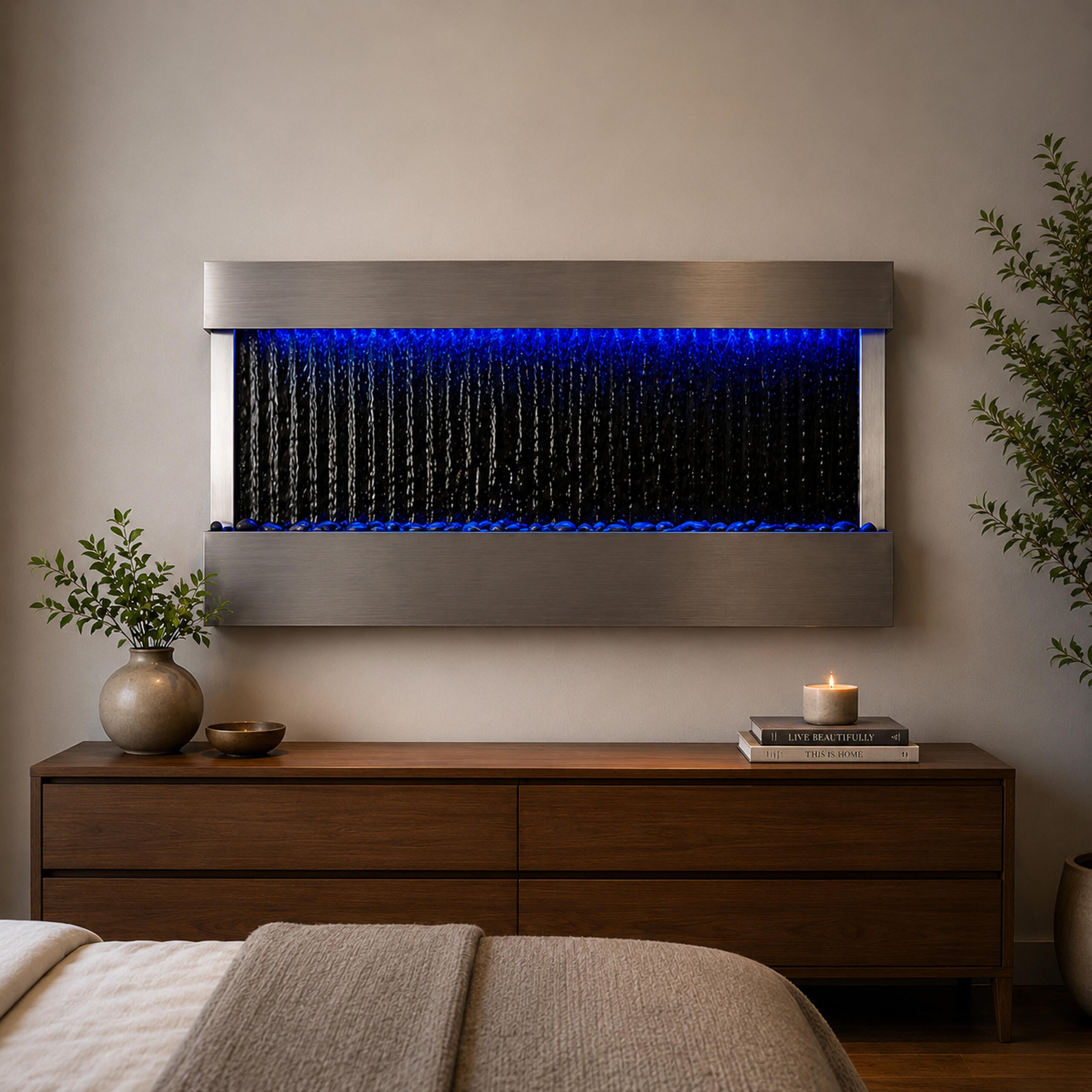 Hanging Water Wall Fountain with RGB LED Colors 120x60x13cm