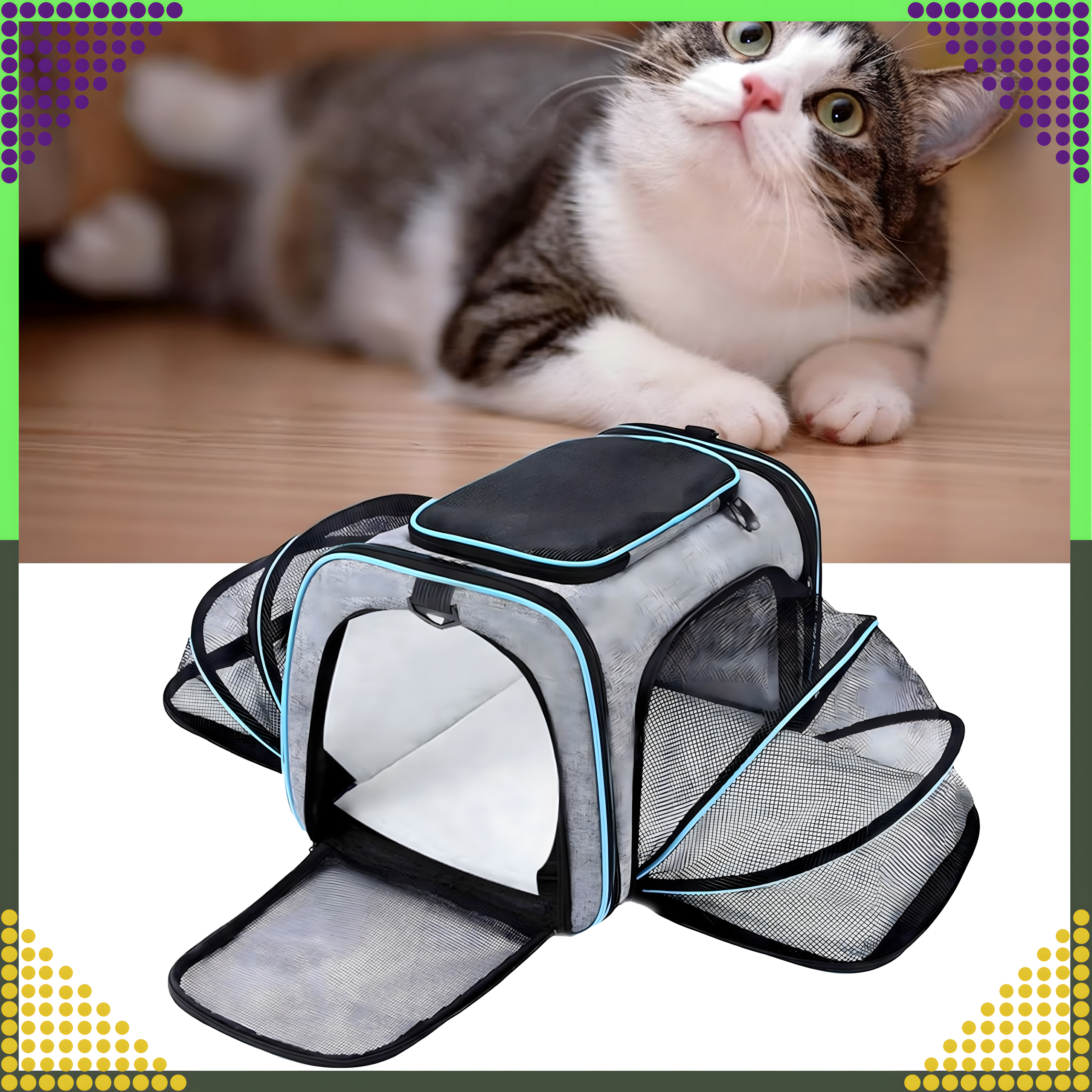Large Expandable Pet Carrier Bag for Cats and Dogs up to 8kg with Ventilation