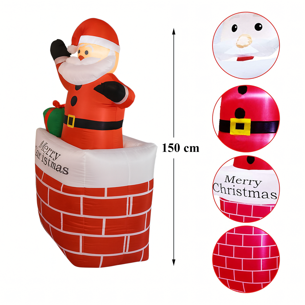 Täispuhutav jõuluvana korstnas jõulukaunistus valgustatud LED 150 cm