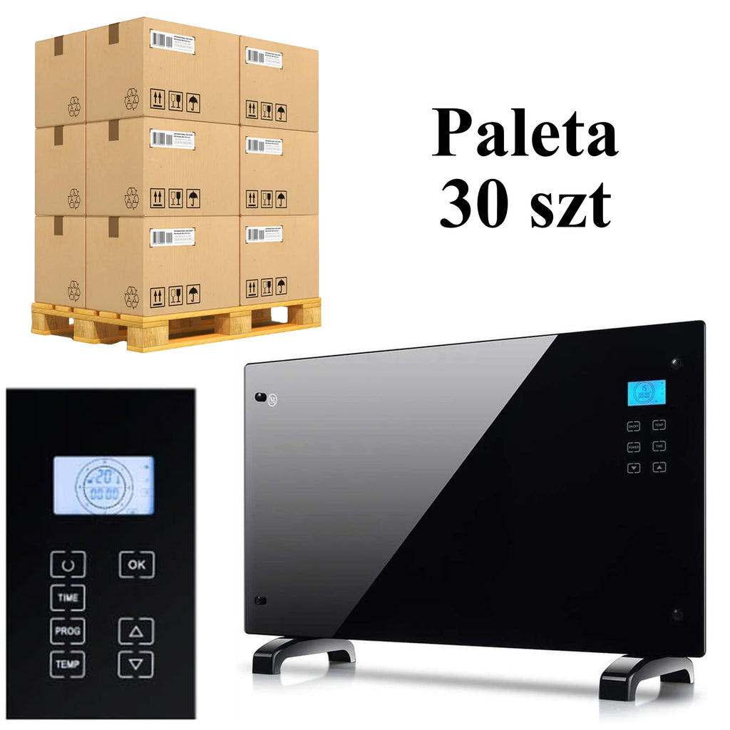 30x elektriline klaasist konvektorküttekeha 2000W Black seinale paigaldatav Heltes