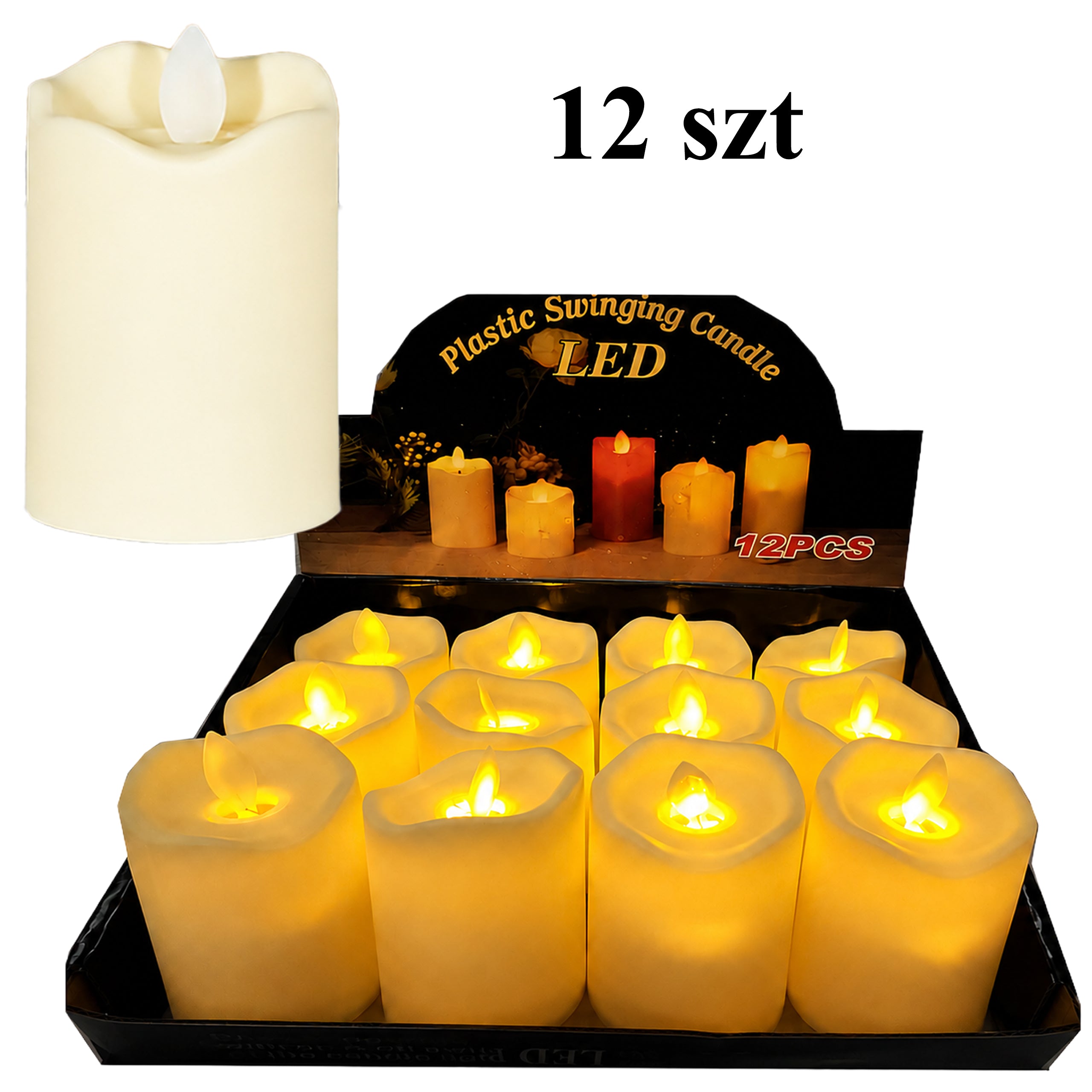 12 tk leegiefektiga LED-küünlasisu 7 cm RC-K-452-13342