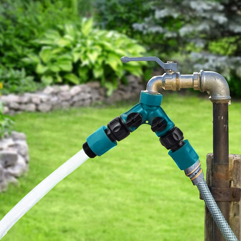 2-Way Garden Hose Tap Connector Reducer 1/2" to 3/4" with Valves