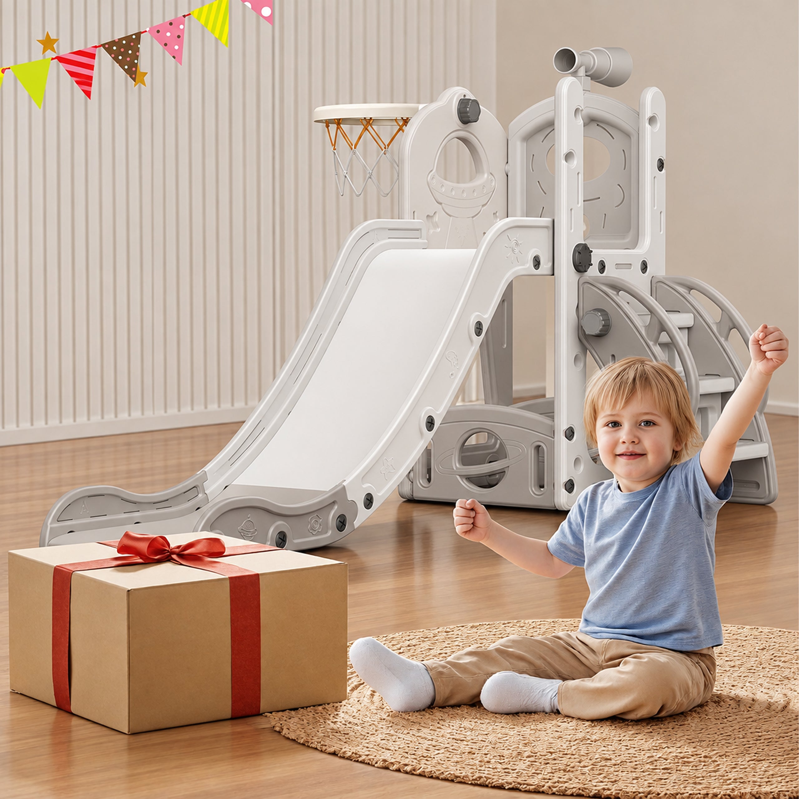 Free-Standing Children's Slide with Ladder for Home