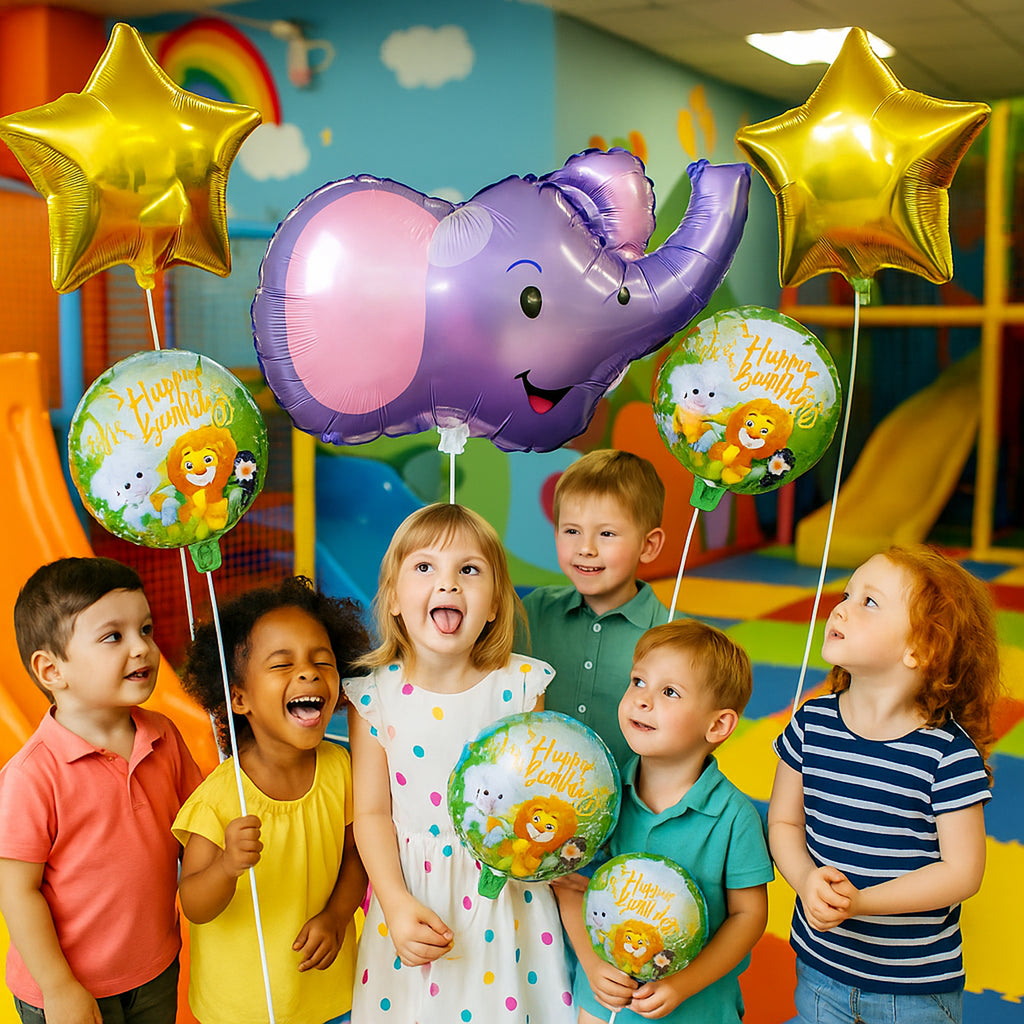 Sünnipäevalõhupallide komplekt Elevandi ja loomadega sünnipäevapeoks 5 tk