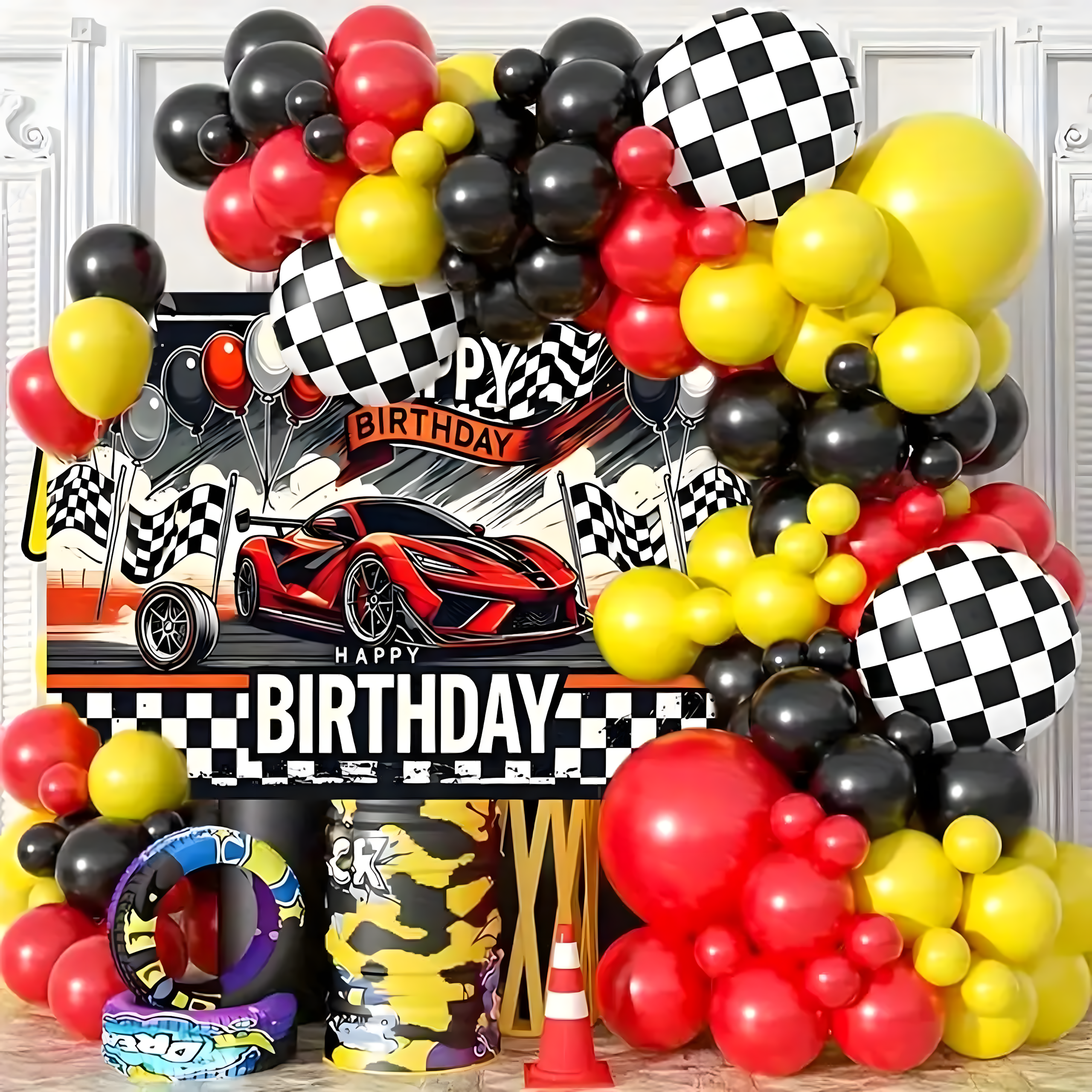 Balloon Garland Set of Balloons for Birthday Racing Flag 148 pcs