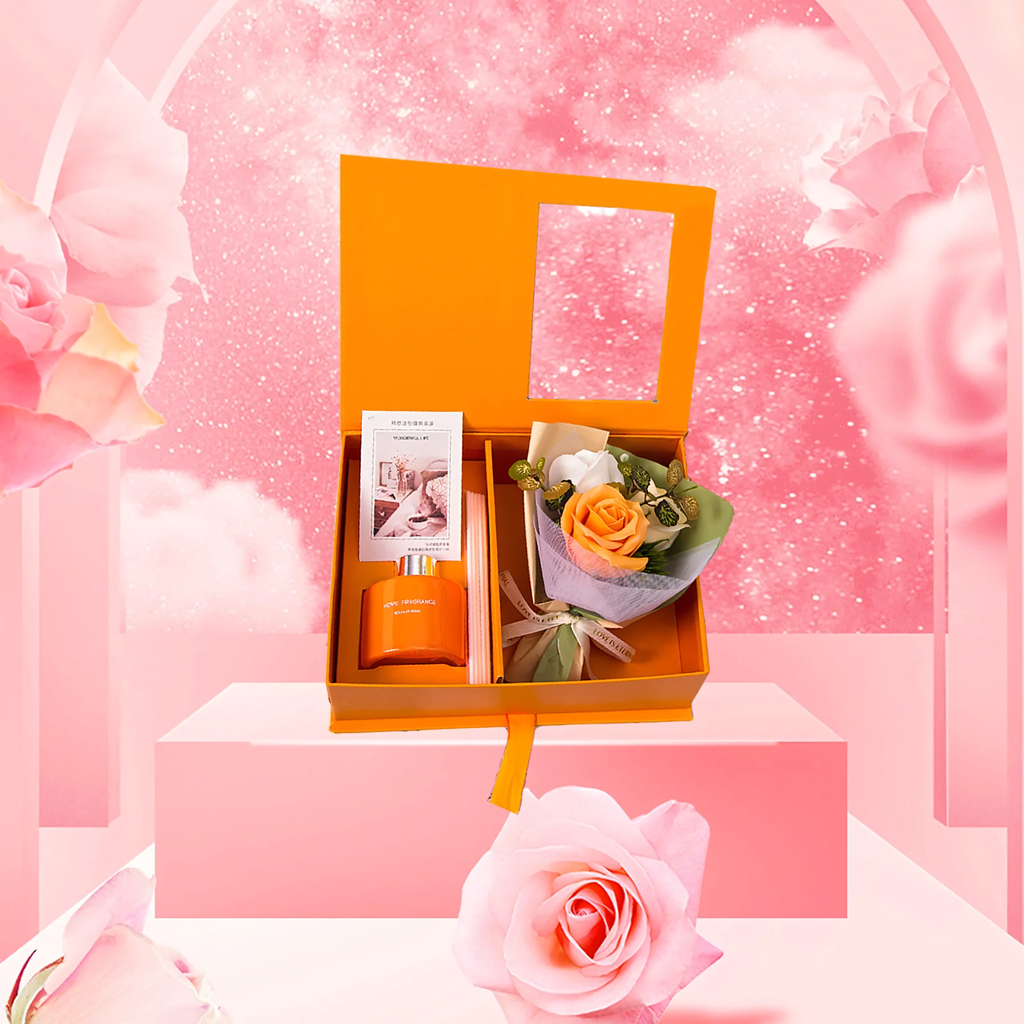 Kingituse komplekt: difuusor pulkadega, roosi seep, roosid, naistepäev, sõbrapäev