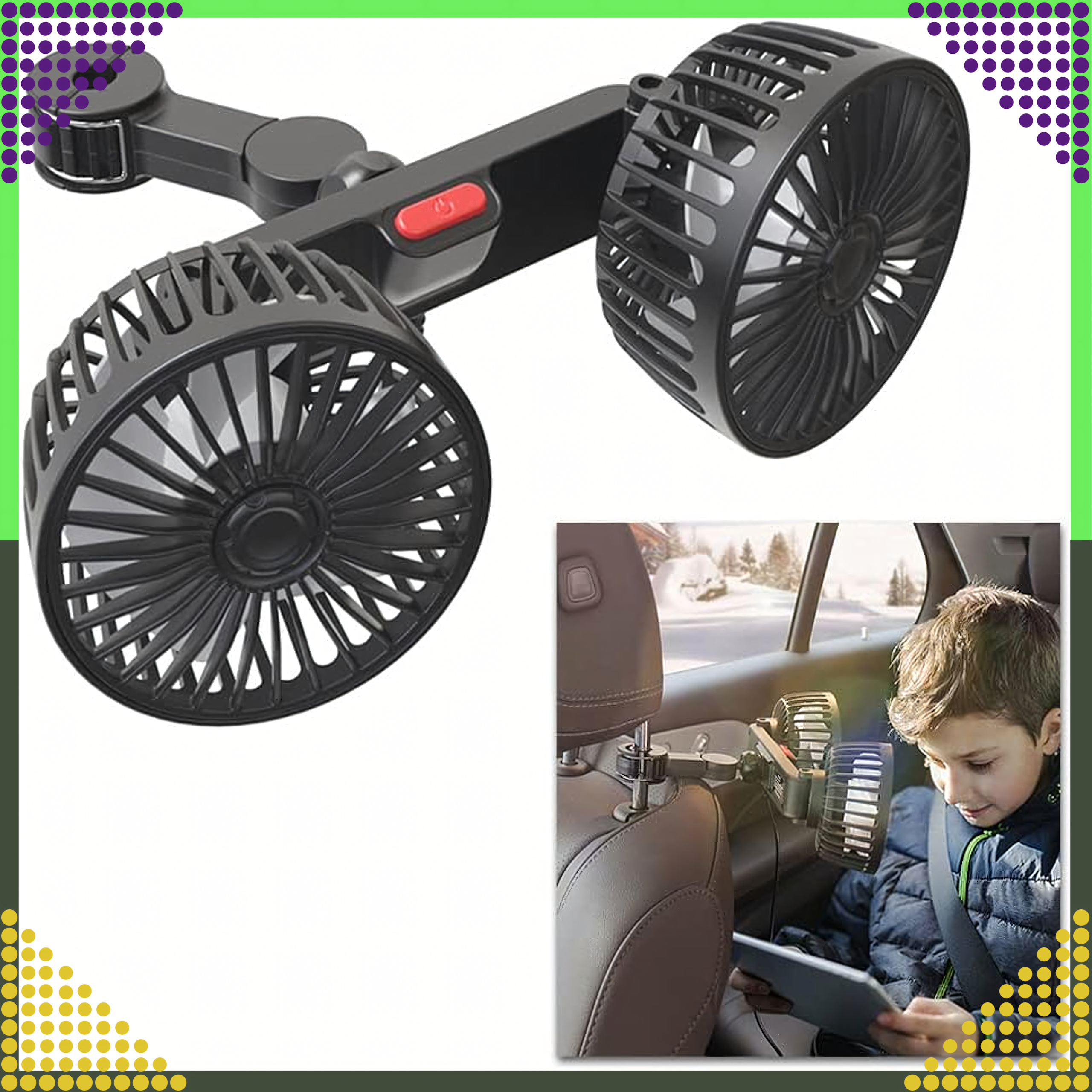 Auto ventilaator pöörlev topeltventilaator autodele, võimas 360° USB