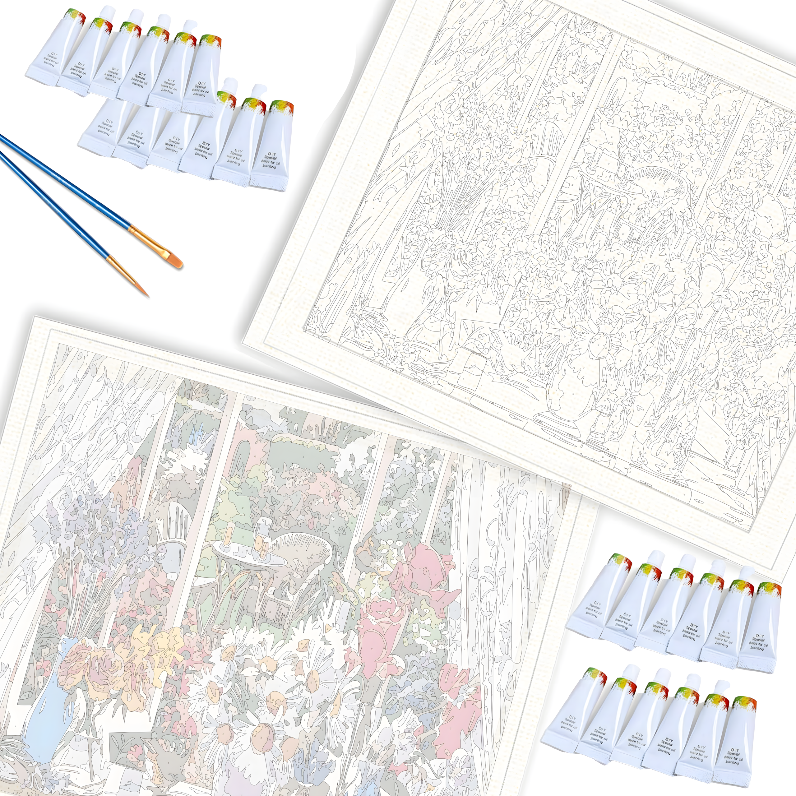 Numbrimaali pilt raamiga, isetegemise komplekt, pintslid, värv, lõuend 30x40