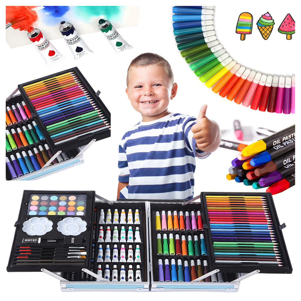 Lastele mõeldud maalimiskomplekt kunstiliste plastkriitidega 145 tk kohver