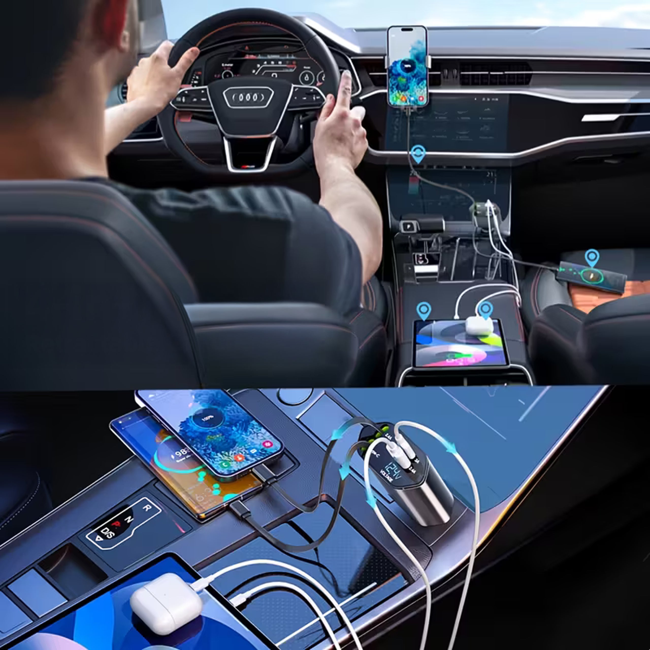 USB C IOS autolaadija liigendrullik 100W kiirlaadimine 80 cm