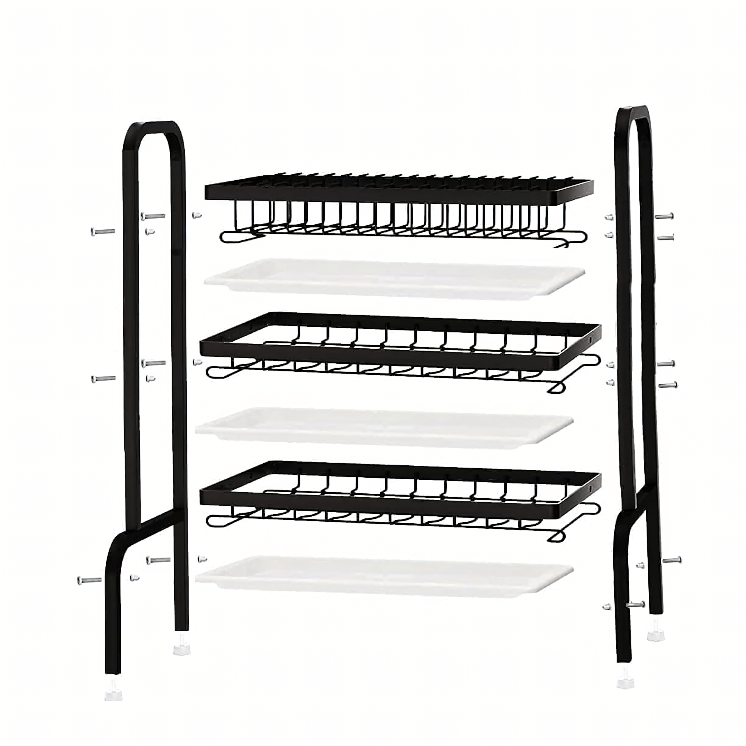Dish Drying Rack Drainer Three-Tier Black Large XXL