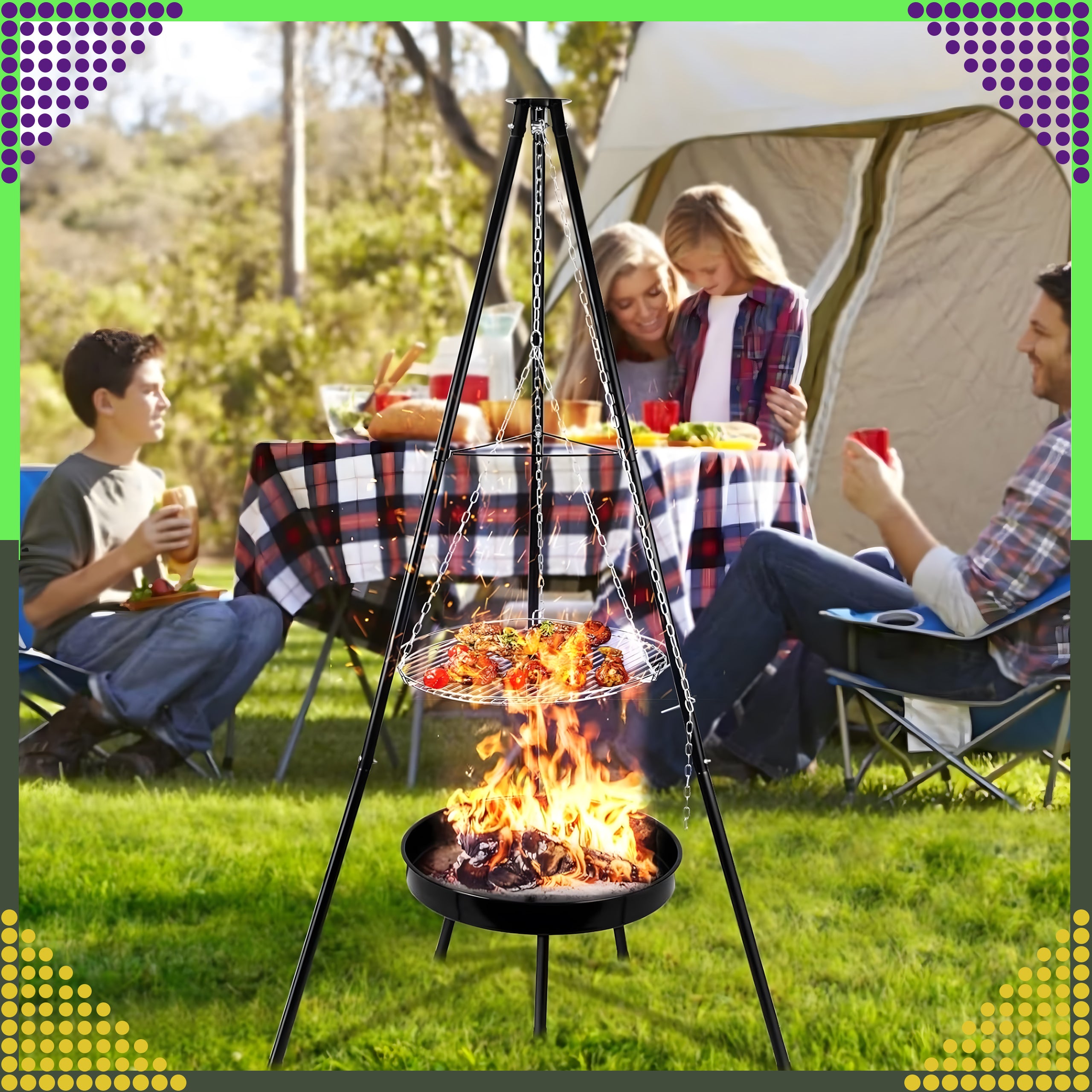 Palenisko Trójnóg Grill Ogniskowy Ogrodowy Wiszący Duży Ognisko Ruszt