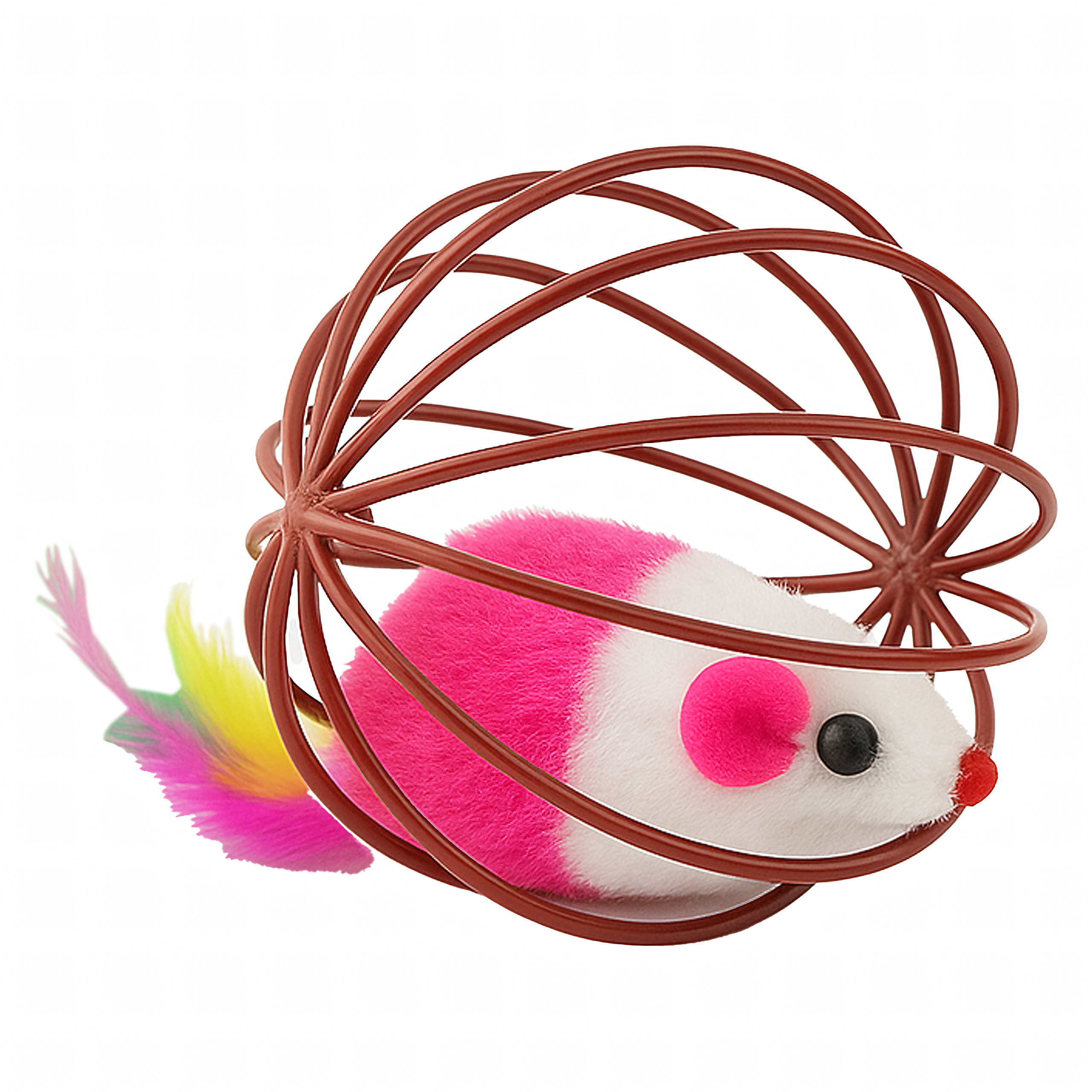 Interaktiivne mängupall kassile, hiire, sulgede, kõristi ja traadist palliga