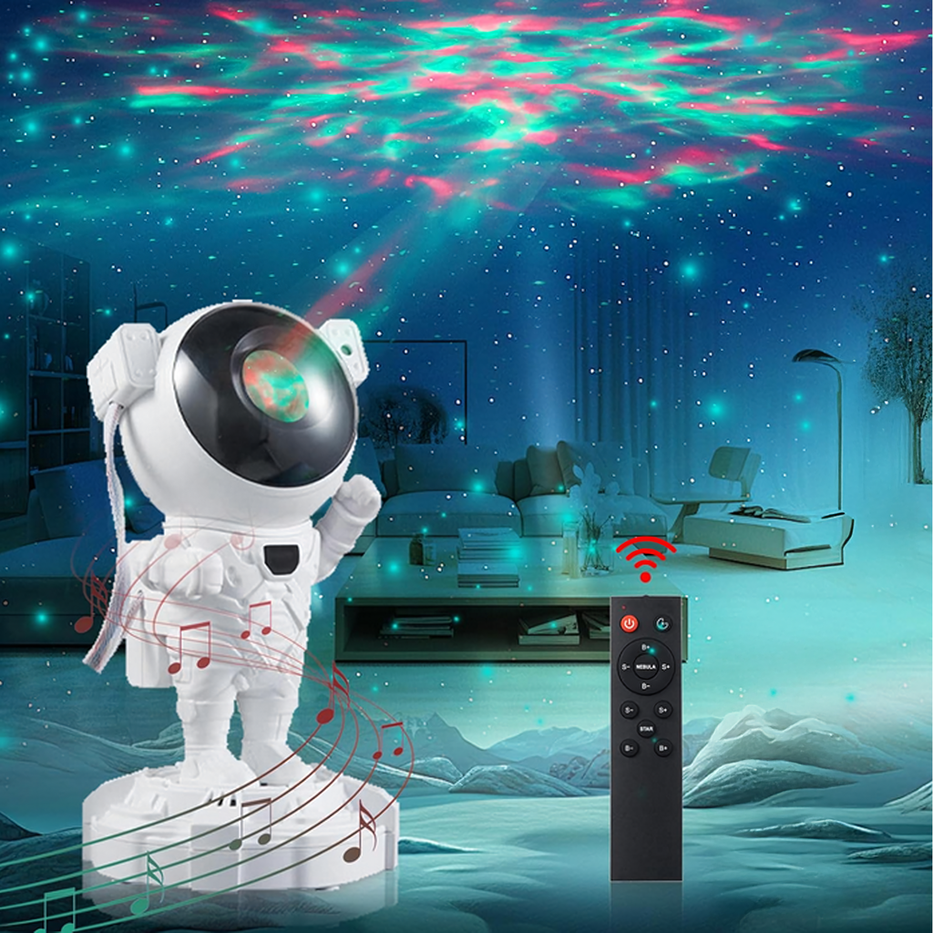 Tähtede projektor Astronaut Öölamp Projektor lapsele Kosmos Kaugjuhtimispult