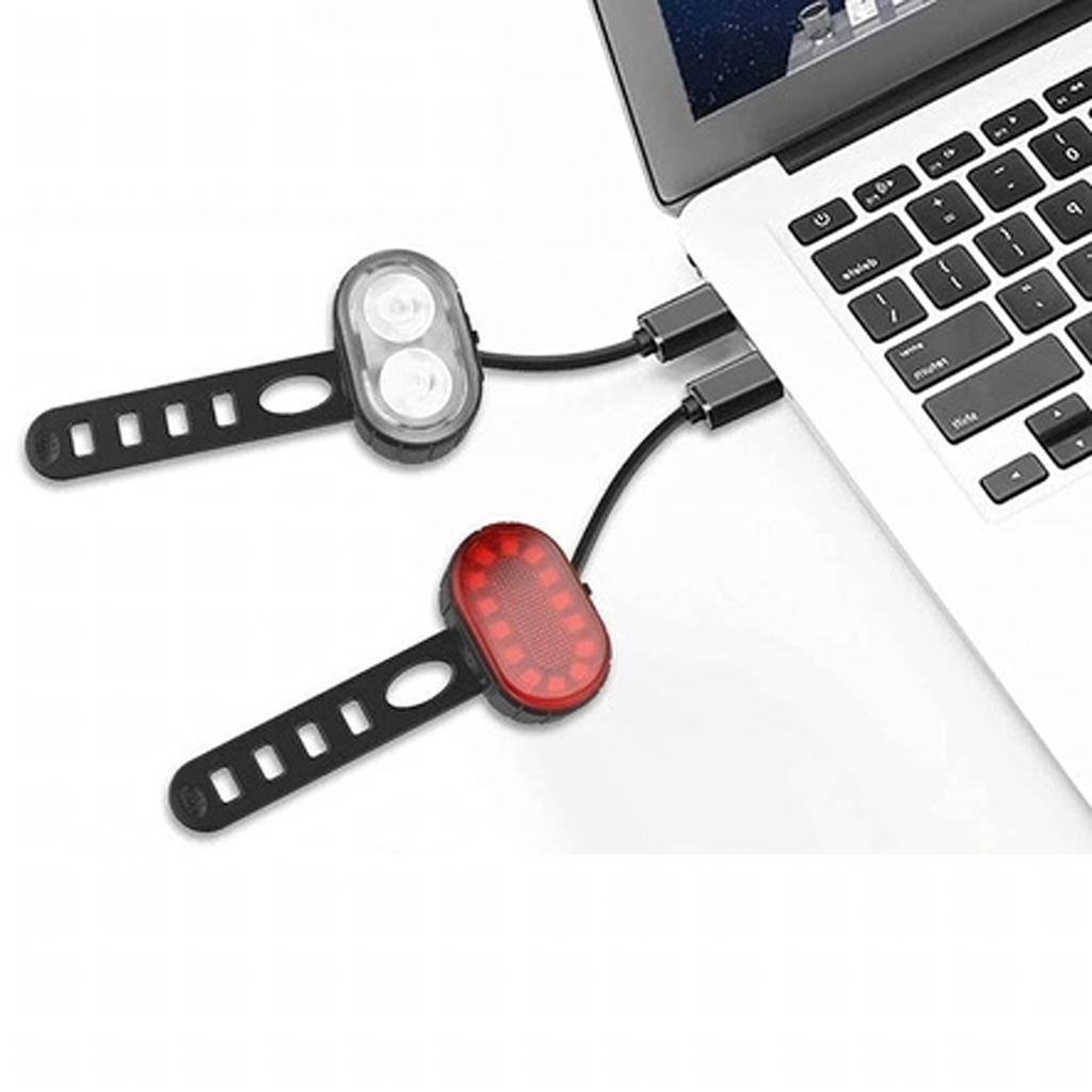 Tugev USB-laetav LED esi- ja tagatulede komplekt jalgrattale 2 tk