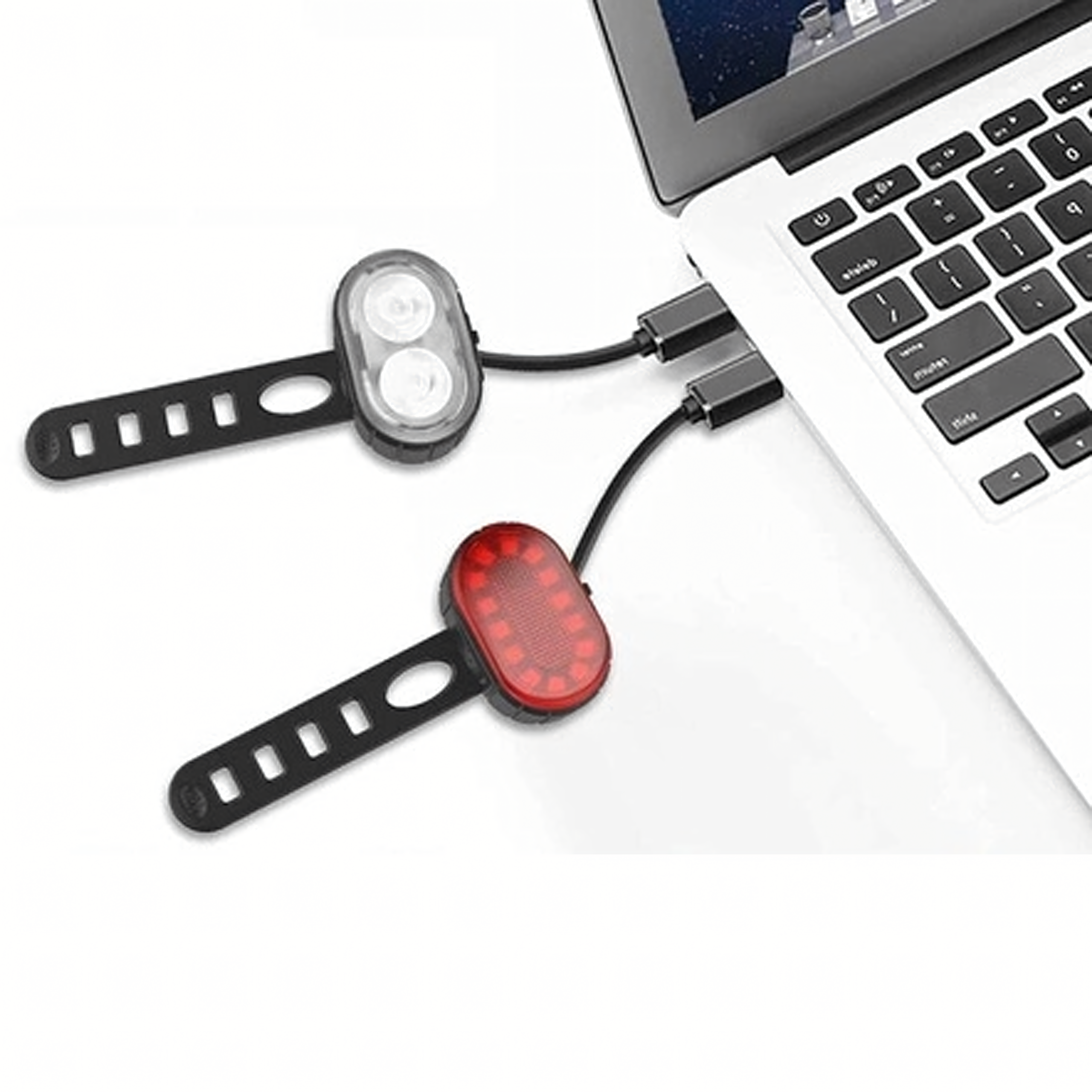 Tugev USB-laetav LED esi- ja tagatulede komplekt jalgrattale 2 tk