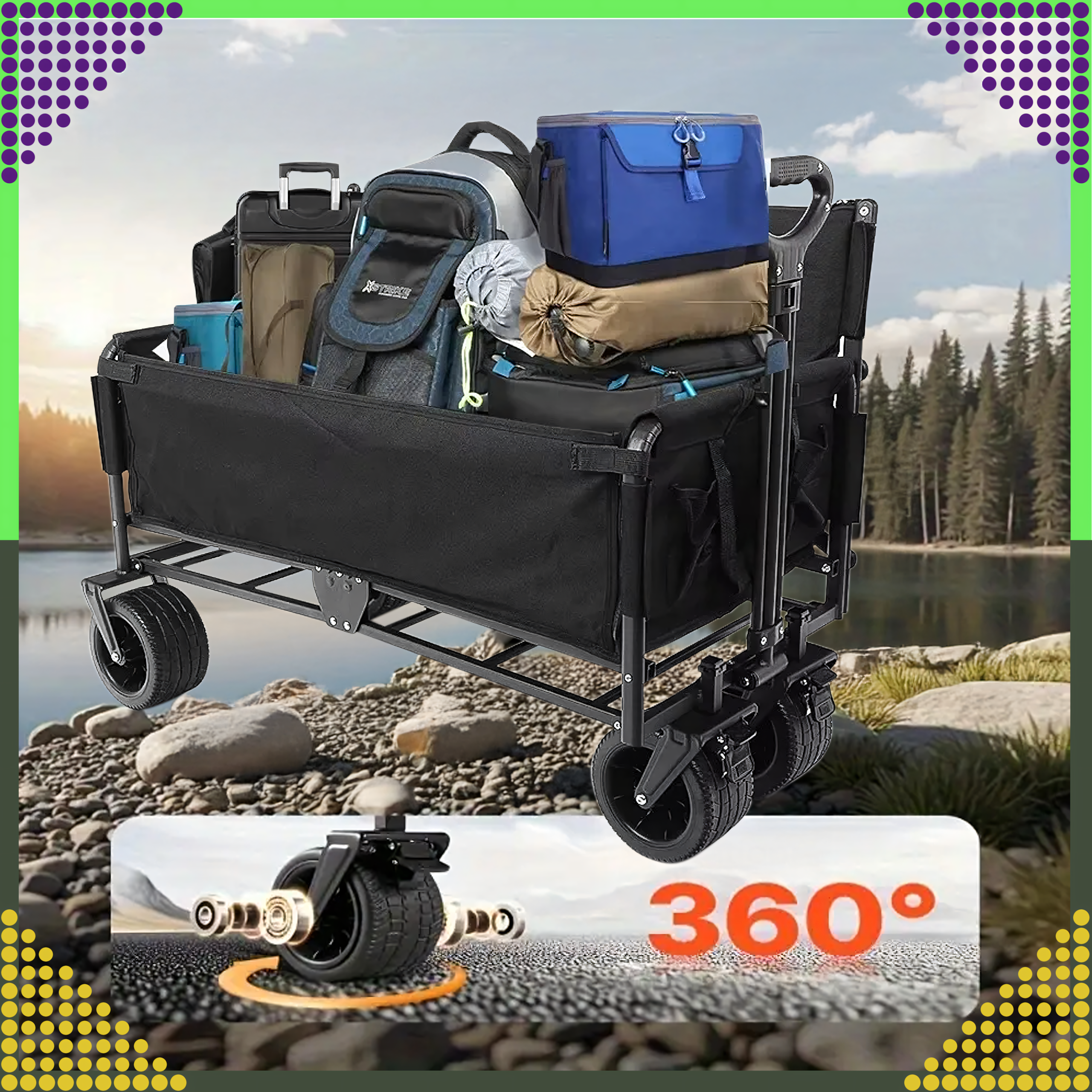 Kokkupandav rannakalastuse transpordikäru XL rattaga ja istmega