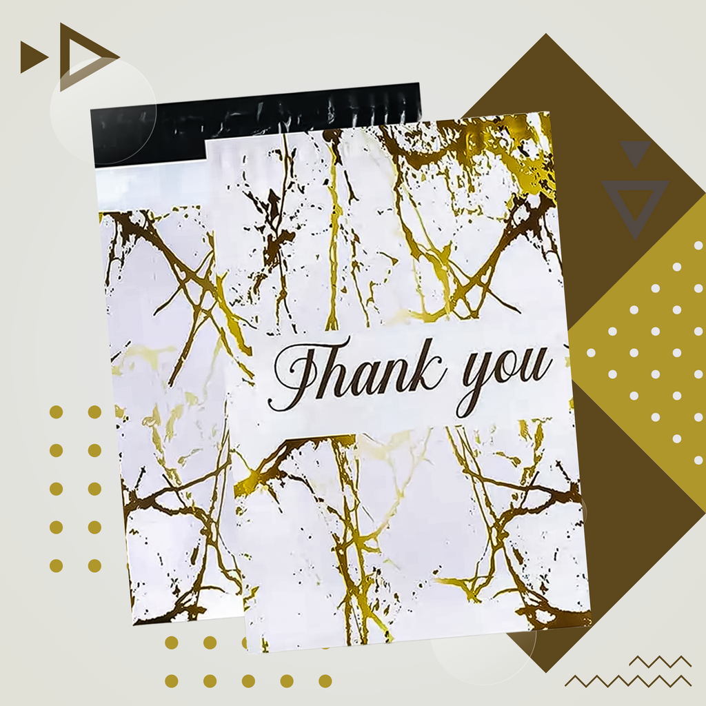 Kullerpolüümbrikud kuldse marmormustriga „Thank You“ 255 × 370 mm, 50 tk RC122-12179