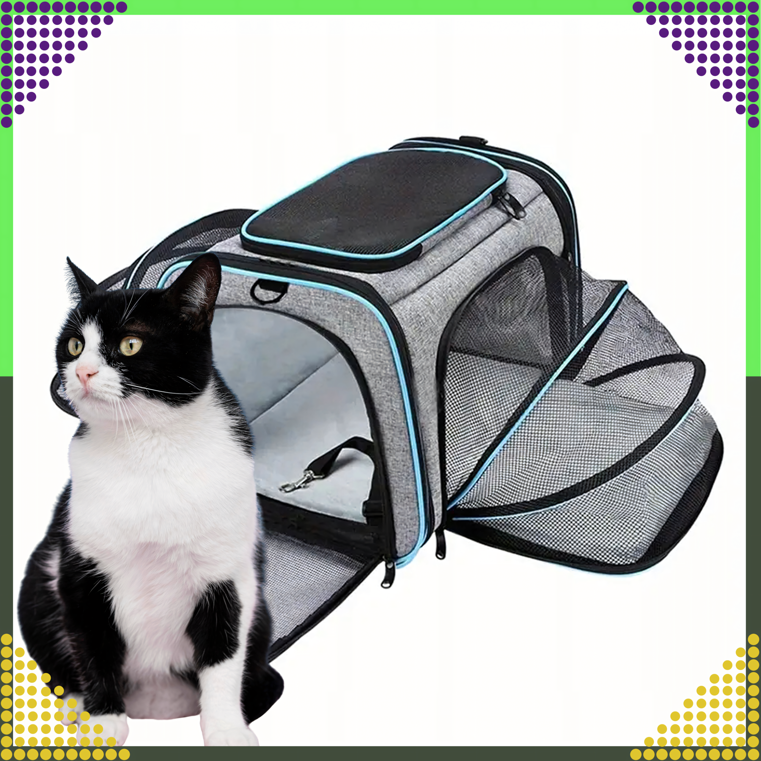 Large Expandable Pet Carrier Bag for Cats and Dogs up to 8kg with Ventilation