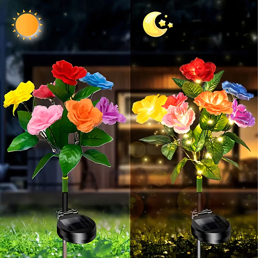 2 x päikesepatareiga aiamaa valgusti lille roosi dekoratsioon LED