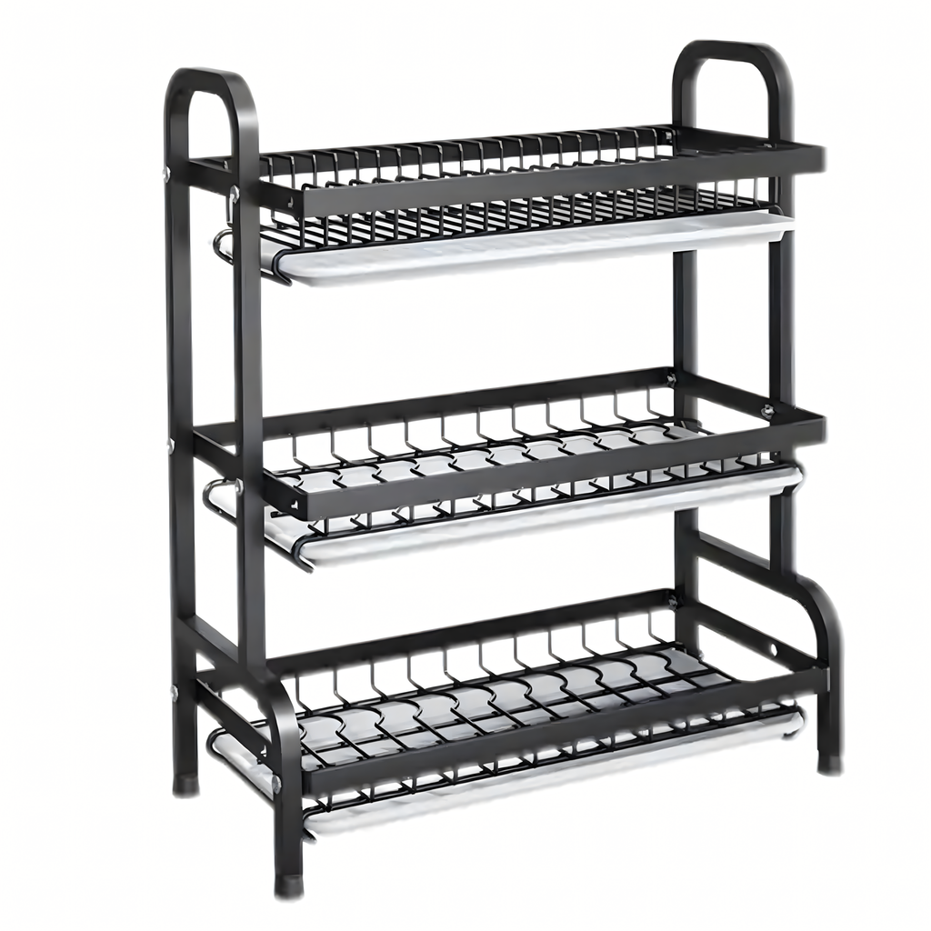 Dish Drying Rack Drainer Three-Tier Black Large XXL