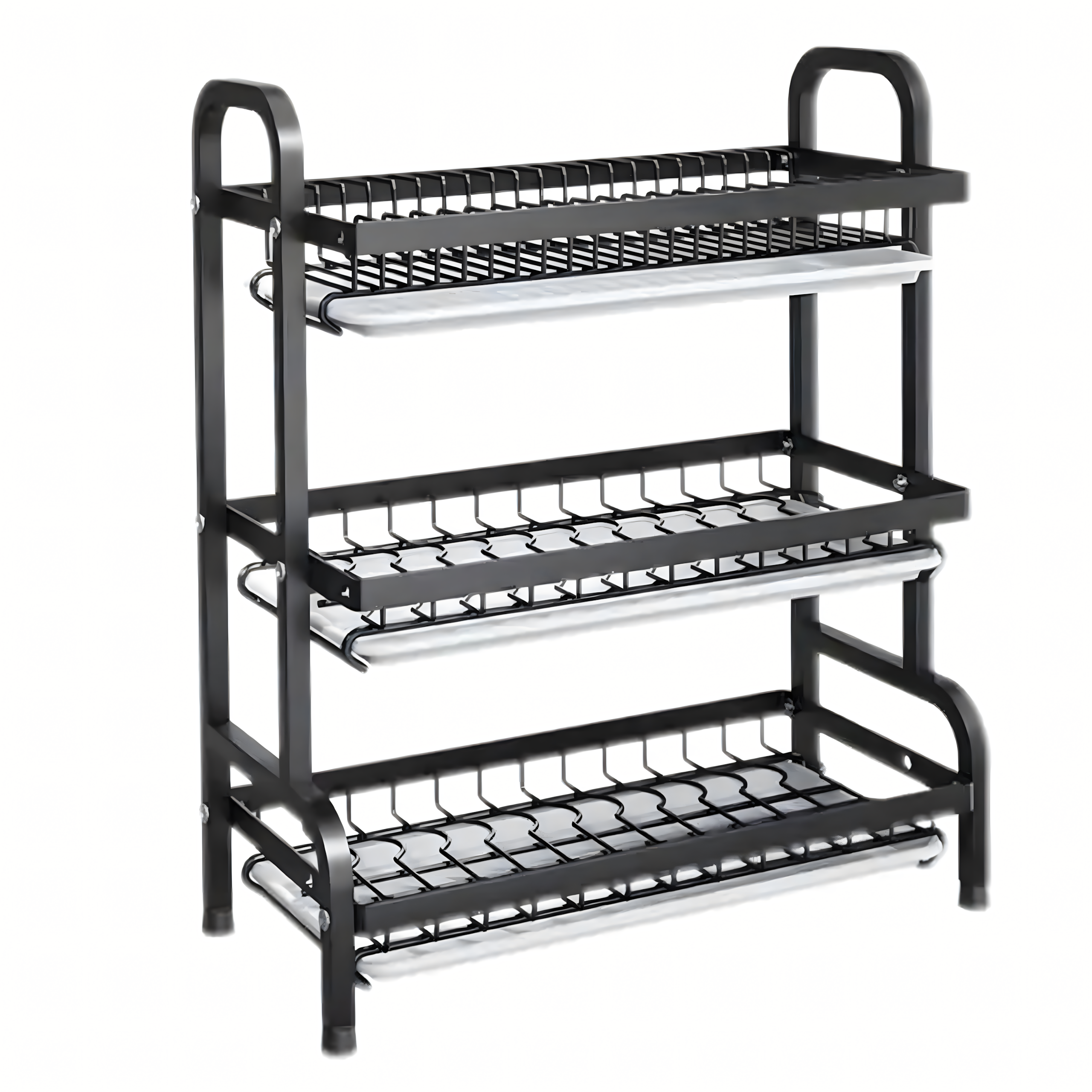 Dish Drying Rack Drainer Three-Tier Black Large XXL