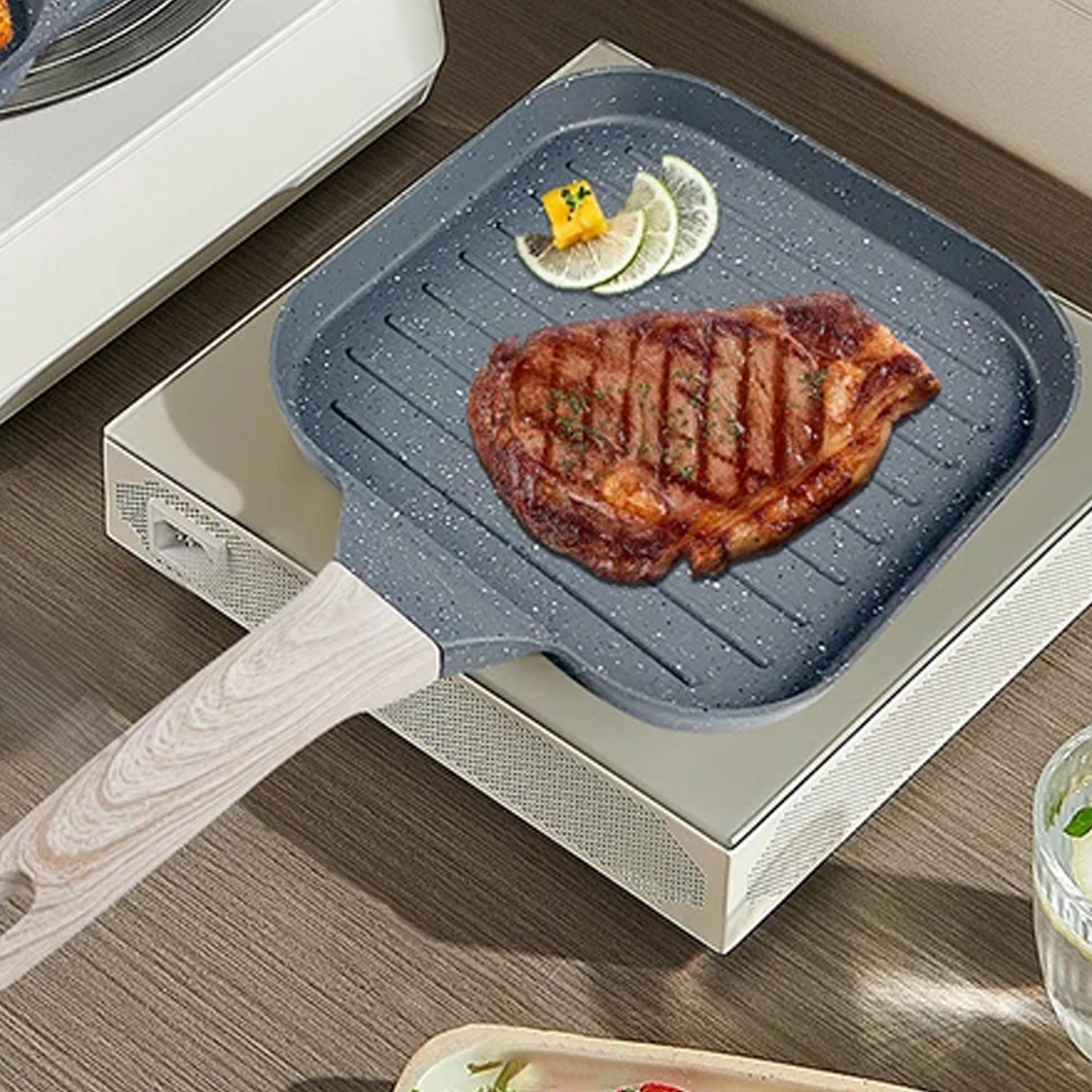 Kaasaskantav grillpann praadimiseks ja grillimiseks induktsioon- ja gaasipliidil