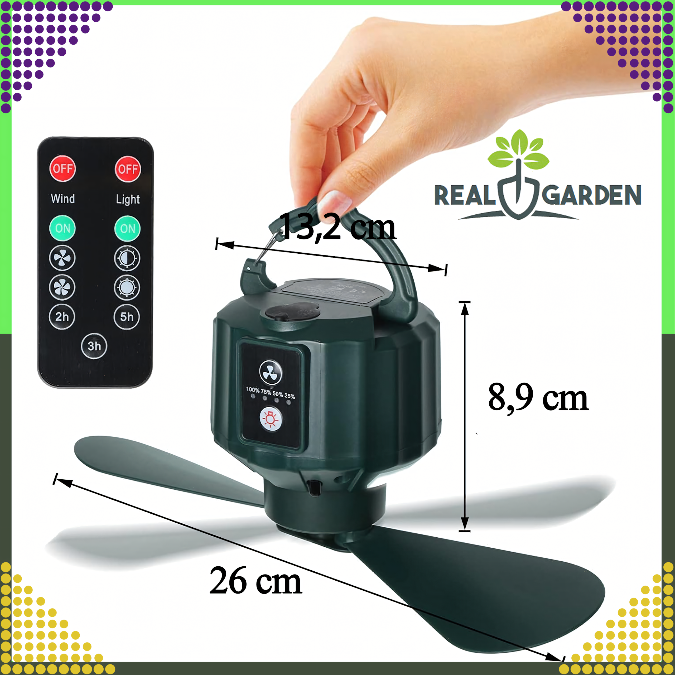 Portable 2in1 Ceiling Fan for Tent Bedroom Camping USB 5200 mAh