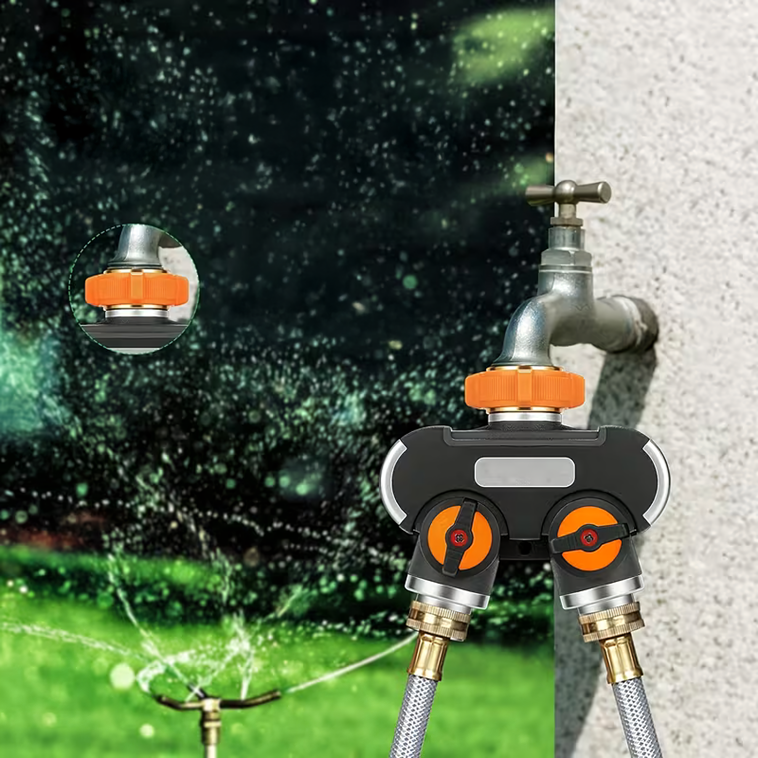 2-Way Hose Splitter for Garden Hose Faucet with Valves
