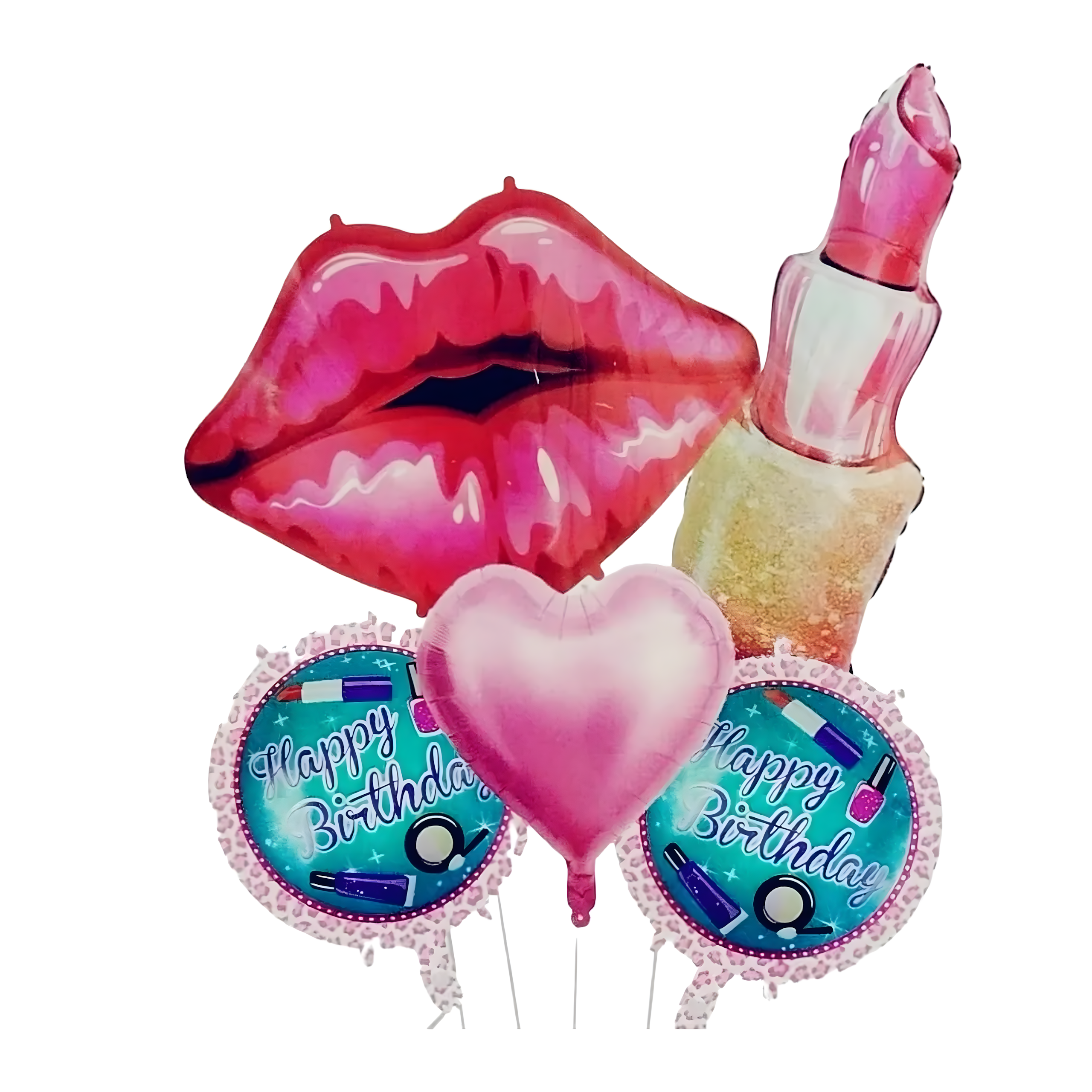 Tüdrukute sünnipäeva õhupallide komplekt Huulepulk, Huuled, Palju õnne sünnipäevaks 5 tk