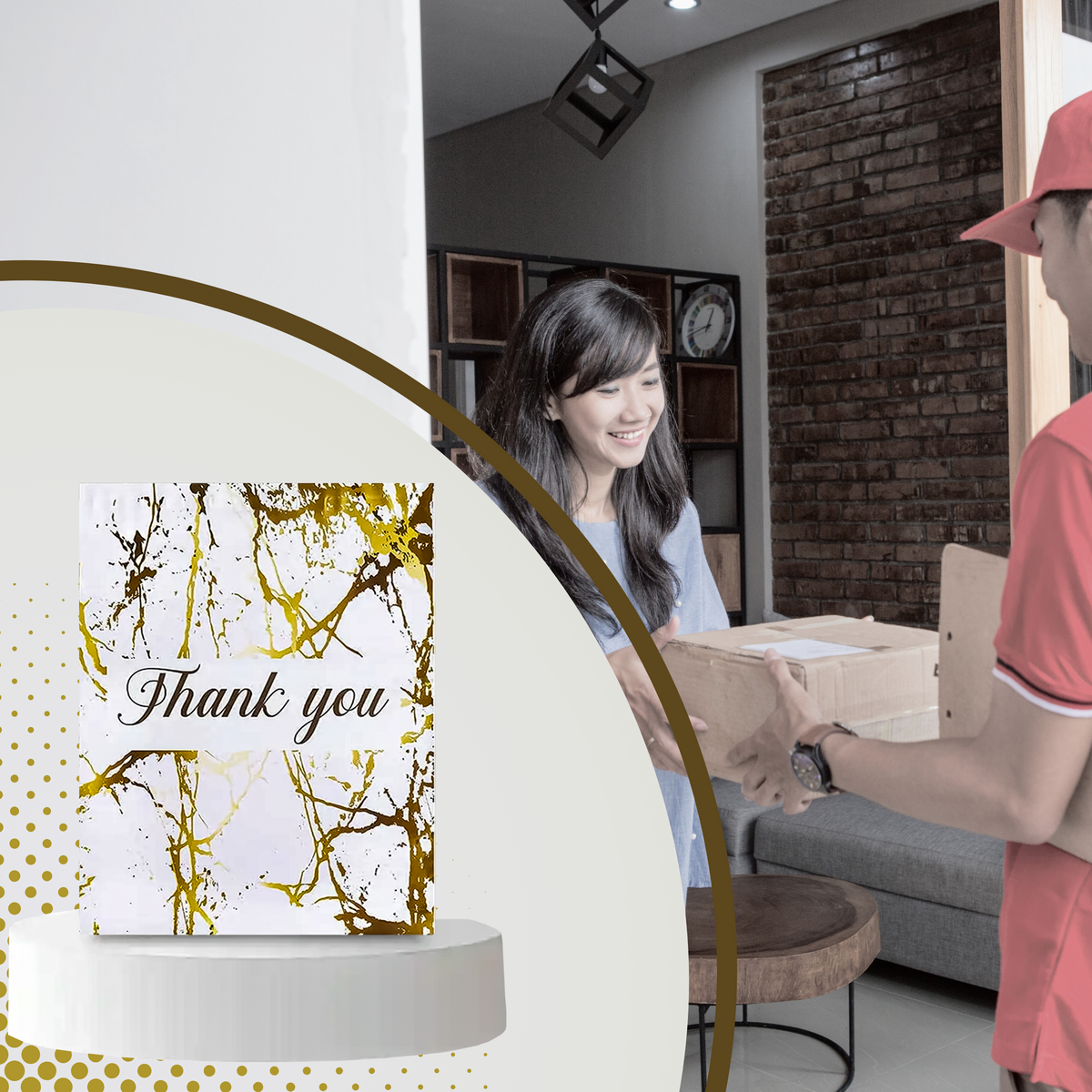 Kullerpolüümbrikud kuldse marmormustriga „Thank You“ 255 × 370 mm, 50 tk RC122-12179