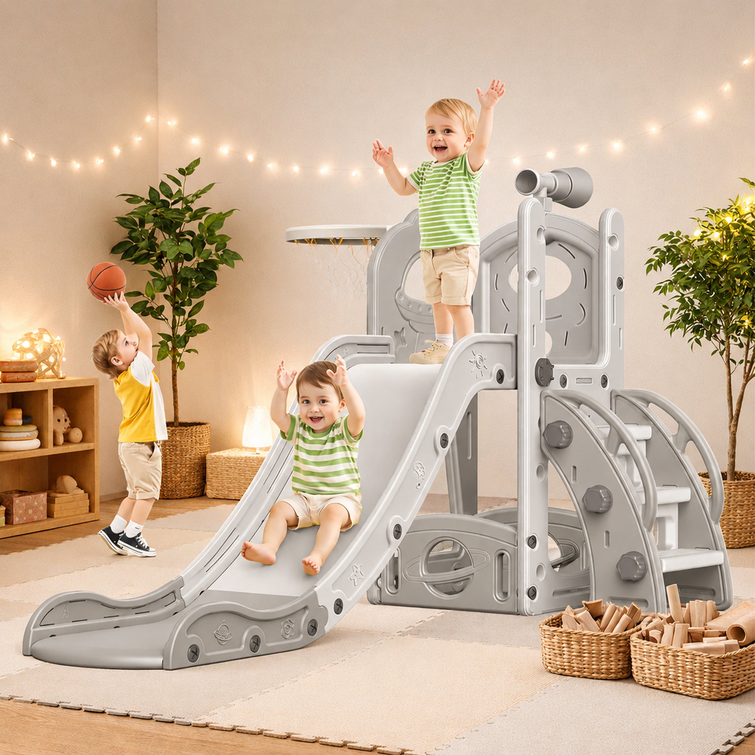 Free-Standing Children's Slide with Ladder for Home