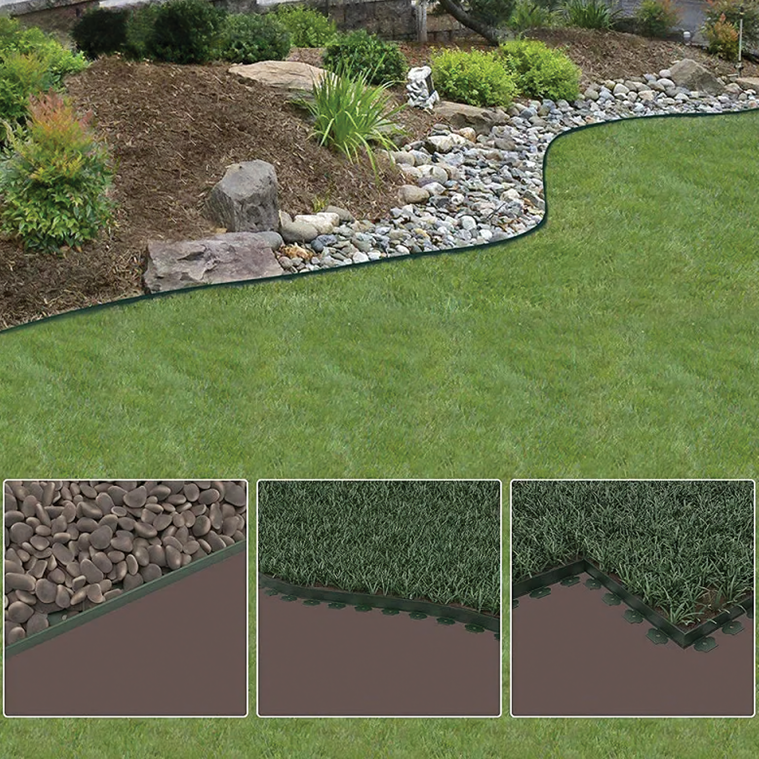 165 x Garden Lawn Edging Set 50x50x20m with 60 Black Anchor Pegs