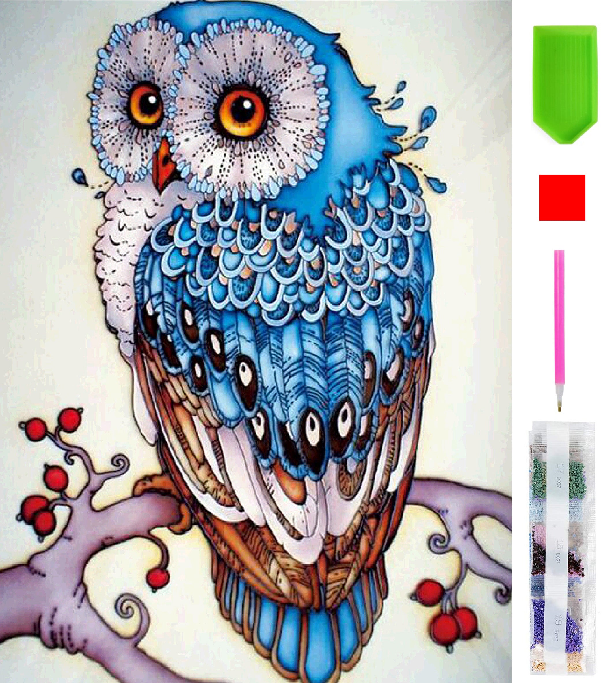 Diamond Painting 5D Mosaic Kit - Colorful Owl 15 x 20 cm