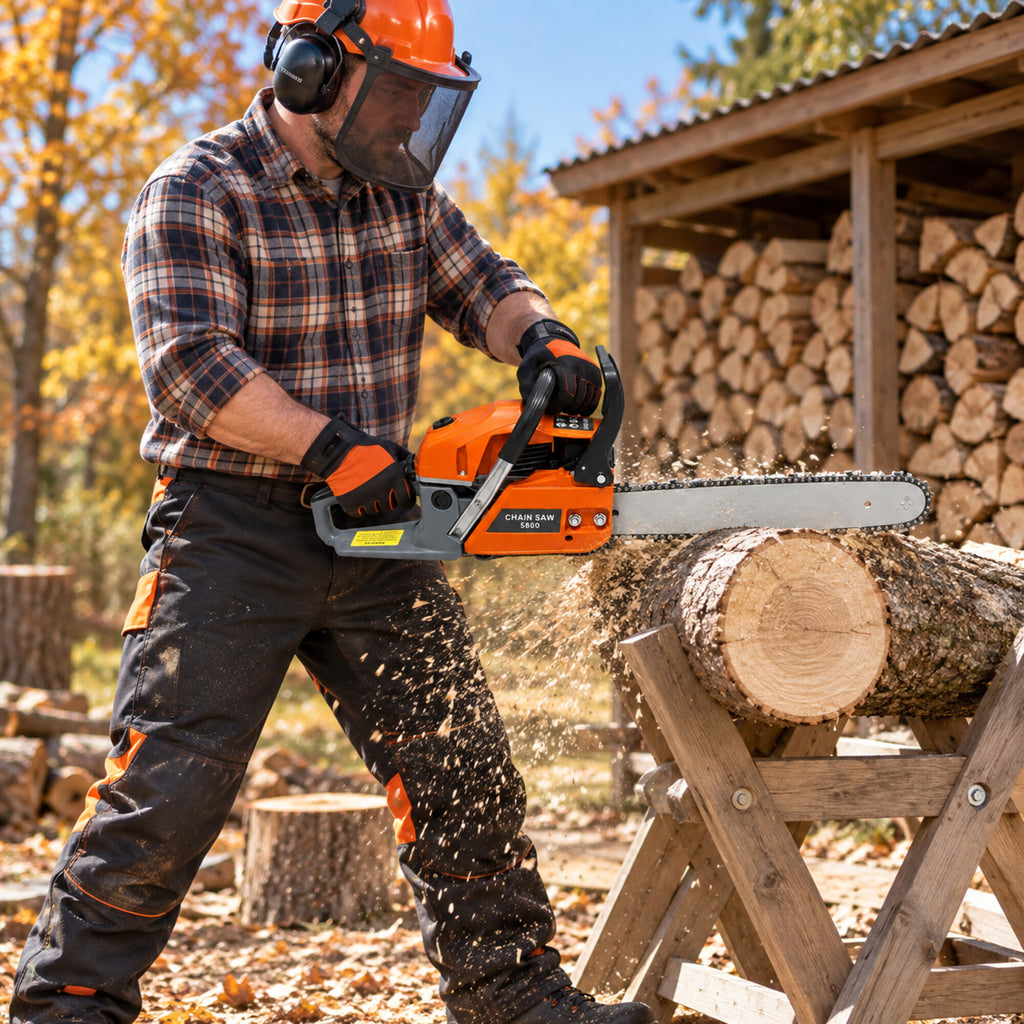 Gasoline Chainsaw Wood Cutting Set 5.8kW 58cm Guide Bar