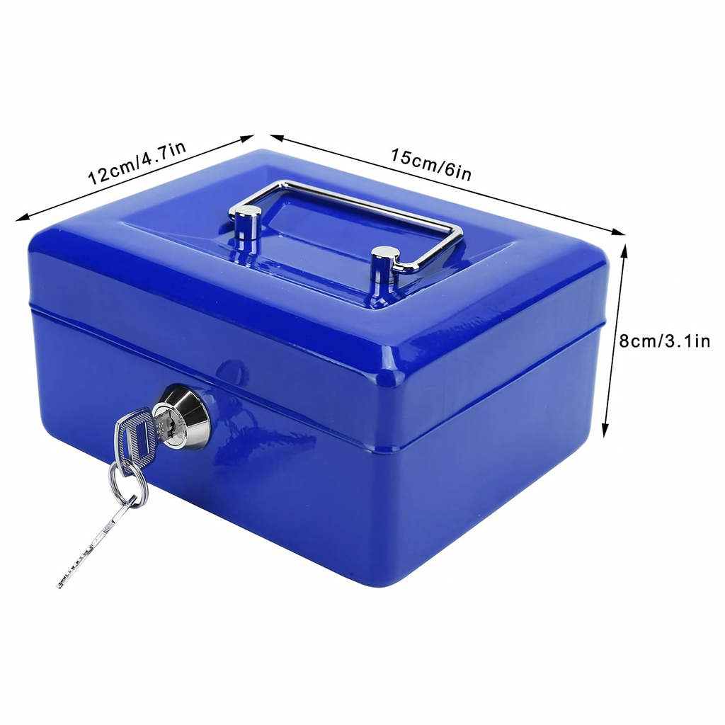 Metallist rahakast müntide, rahatähtede ja dokumentide turvaliseks hoidmiseks, võtmetega