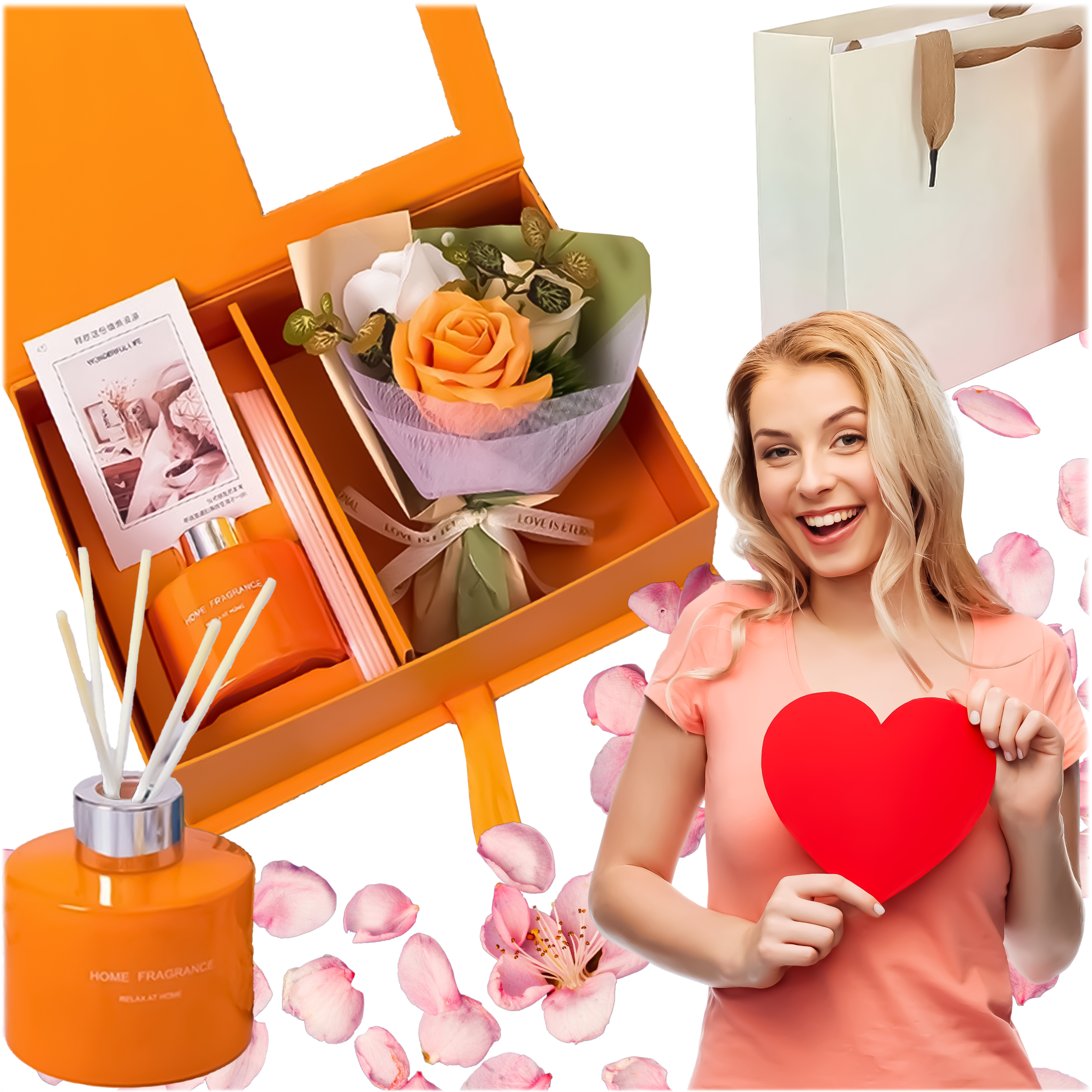 Kingituse komplekt: difuusor pulkadega, roosi seep, roosid, naistepäev, sõbrapäev