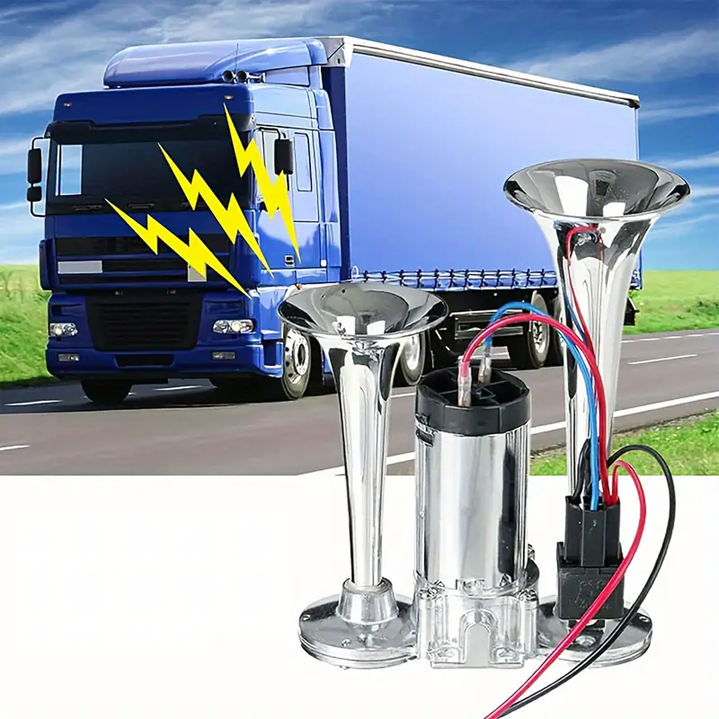 Topelt elektriline signaalitrompet kompressoriga 12V 600 dB vali