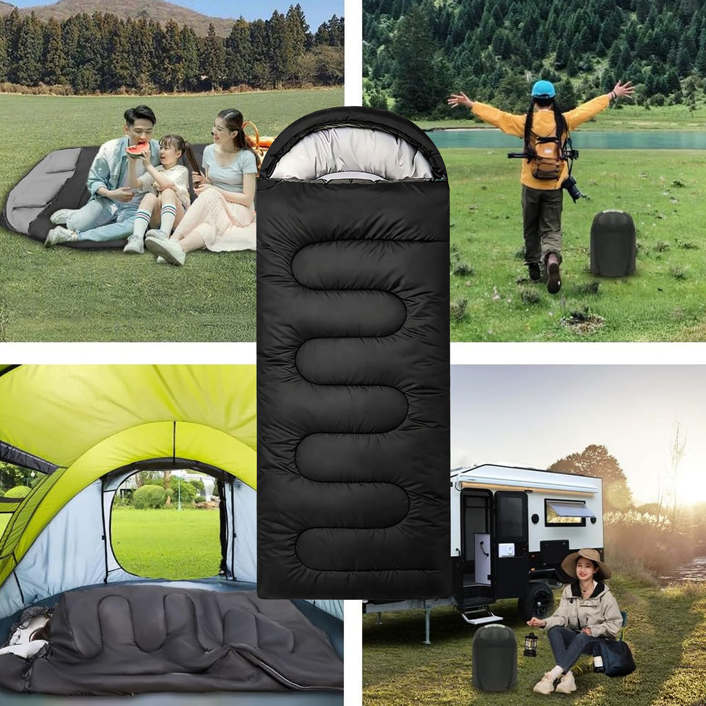 2-in-1 Mummy Sleeping Bag 210×75cm Warm Hooded Quilt Black 30 pcs