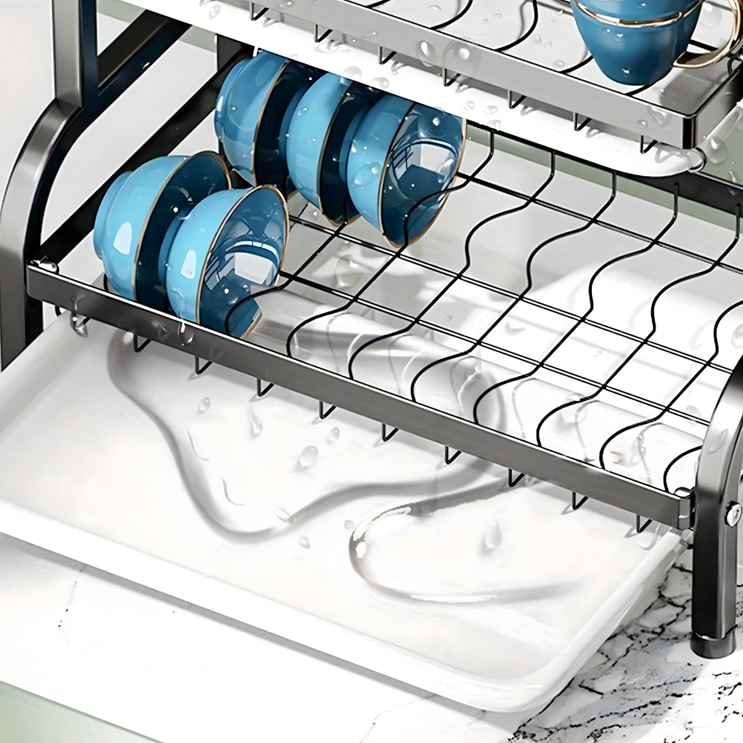 Dish Drying Rack Drainer Three-Tier Black Large XXL