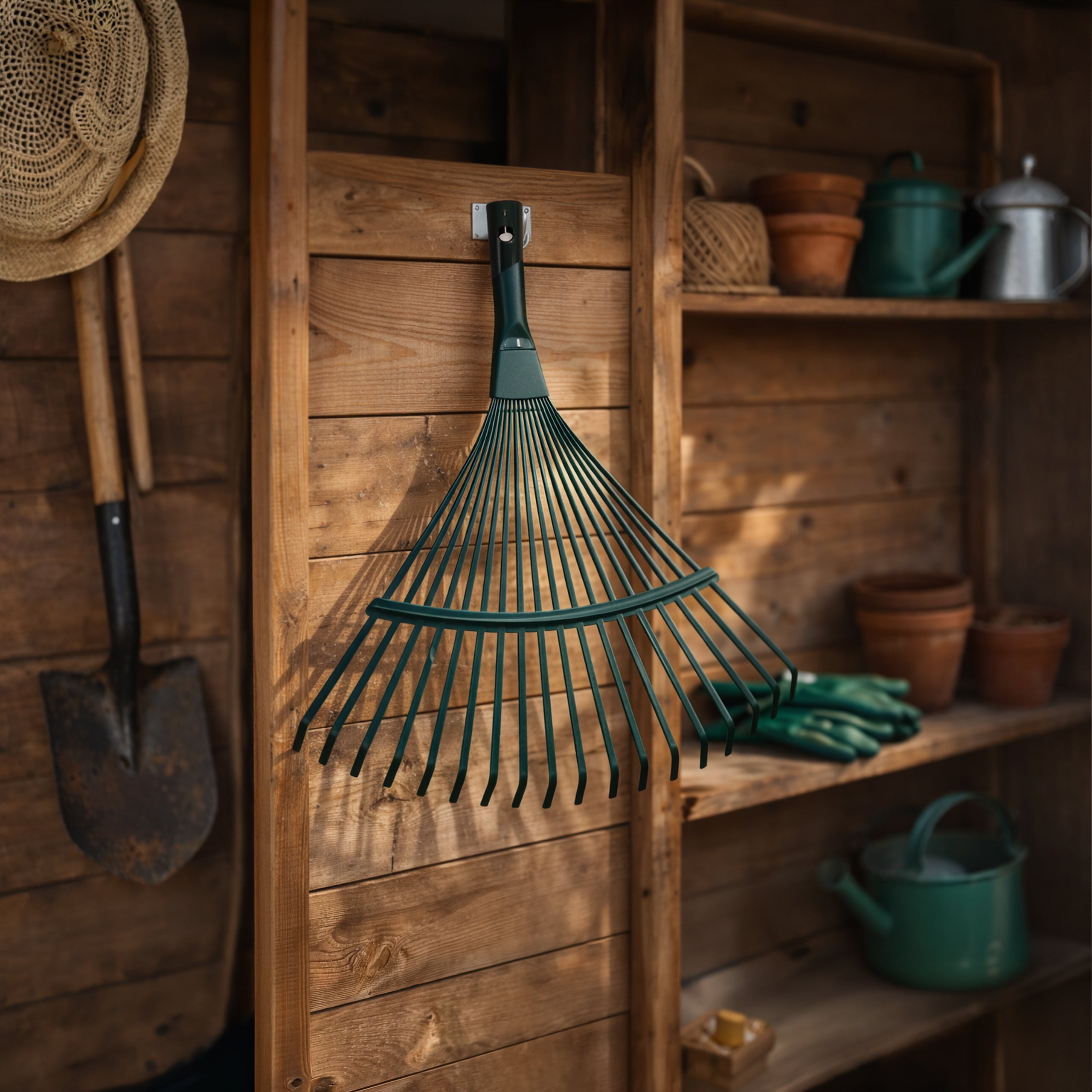 Garden Fan Leaf Rake 42cm with 120cm Wooden Handle